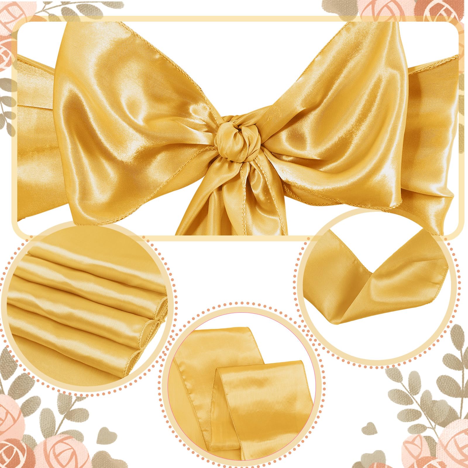 100 Pcs Wedding Chair Covers Set - 50 Stretch Spandex Chair Covers + 50 Decorative Elastic Sashes - Gold & White for Wedding Banquet, Party, Dining Room & Kitchen Decorations - Elegant Chair Bows for Bridal Showers, Receptions & Special Events