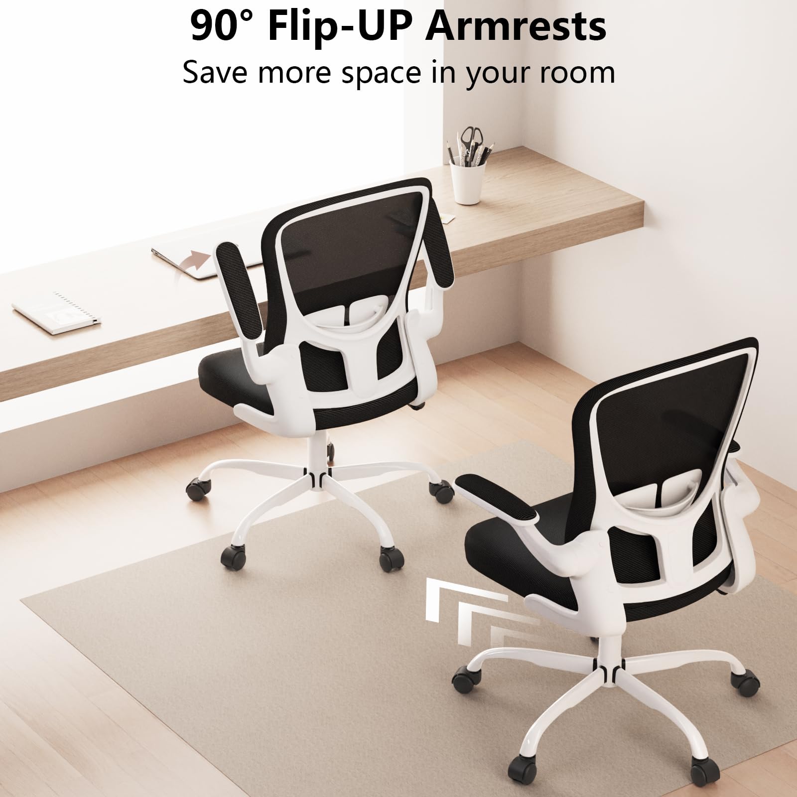 Ergonomic Office Chair with Lumbar Support - Adjustable Height & Flip-Up Arms - Breathable Mesh Desk Chair for Home & Office - Perfect for Long Work Hours, Gaming, and Study Sessions