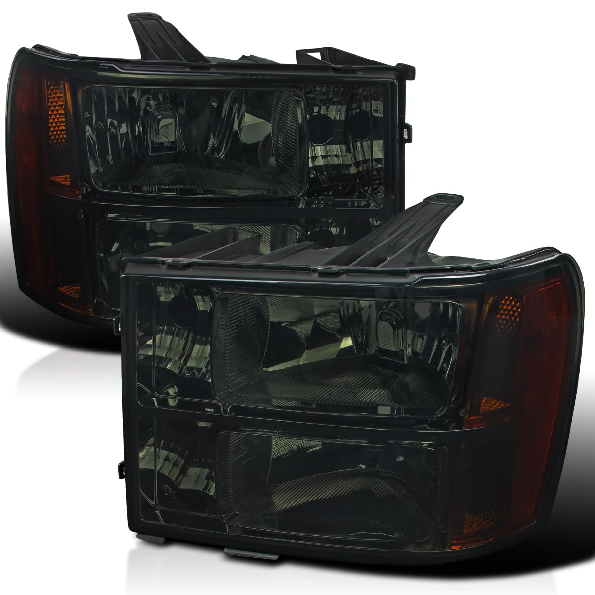 Spec-D Smoke Headlights for 2007-2014 GMC Sierra - Amber Lens Pair for Off-Road & Night Driving