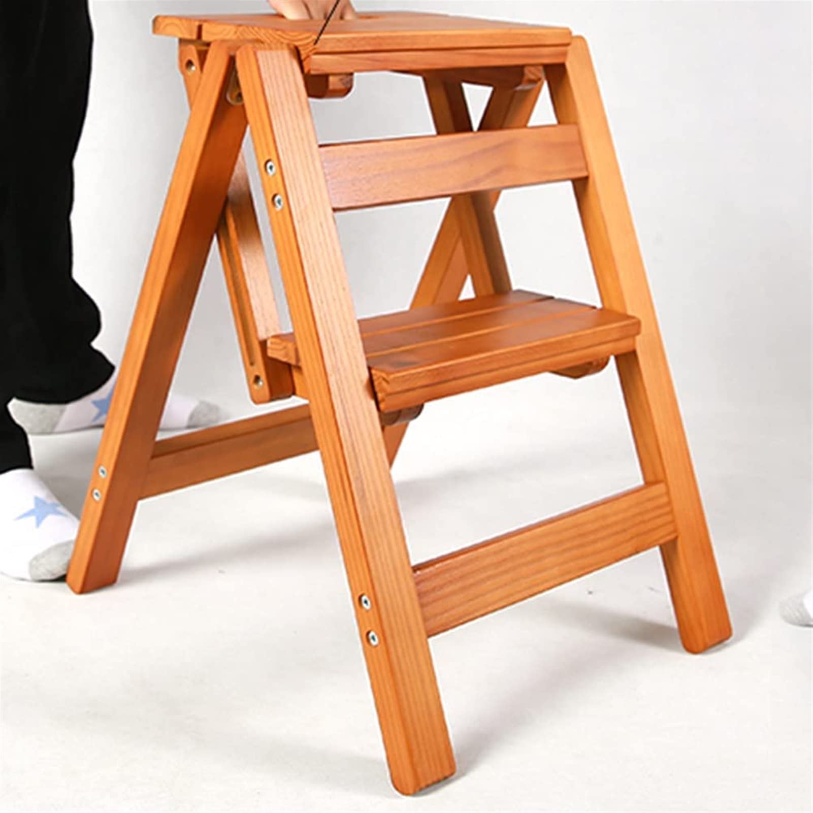 LUDIST Wooden Folding Step Stool for Home, Foldable Ladder Stool with Storage Shelf - Indoor Climbing Stool for Kids, Library Ladder, Plant Stand - Perfect for Home, Office, and Storage Organization