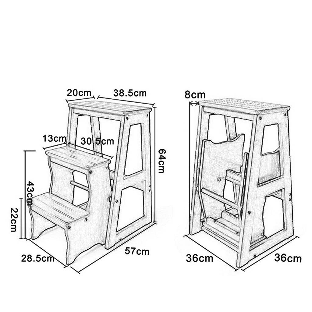XHALERY 3-Step Foldable Wooden Step Stool for Kitchen, Non-Slip Safety Ladder Stool with Anti-Slip Pads - Perfect for Reaching High Cabinets, Shelves, and Storage Spaces in Home, Office, or Workshop