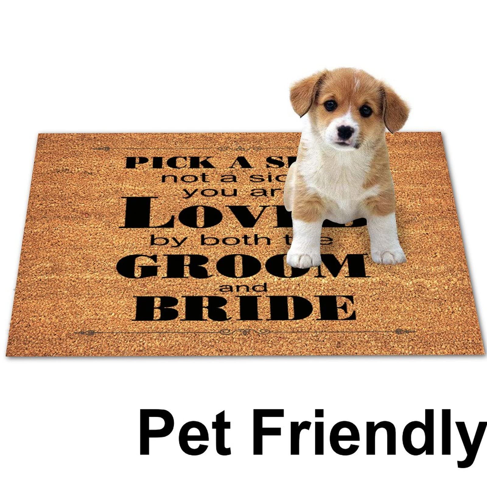 Personalized 'Pick a Seat Not a Side' Coir Doormat - You Are Loved by Both Bride & Groom - Heavy Duty 16x24 Inch Outdoor Entryway Mat for Front Door - Perfect for Weddings, Anniversaries & Newlywed Homes