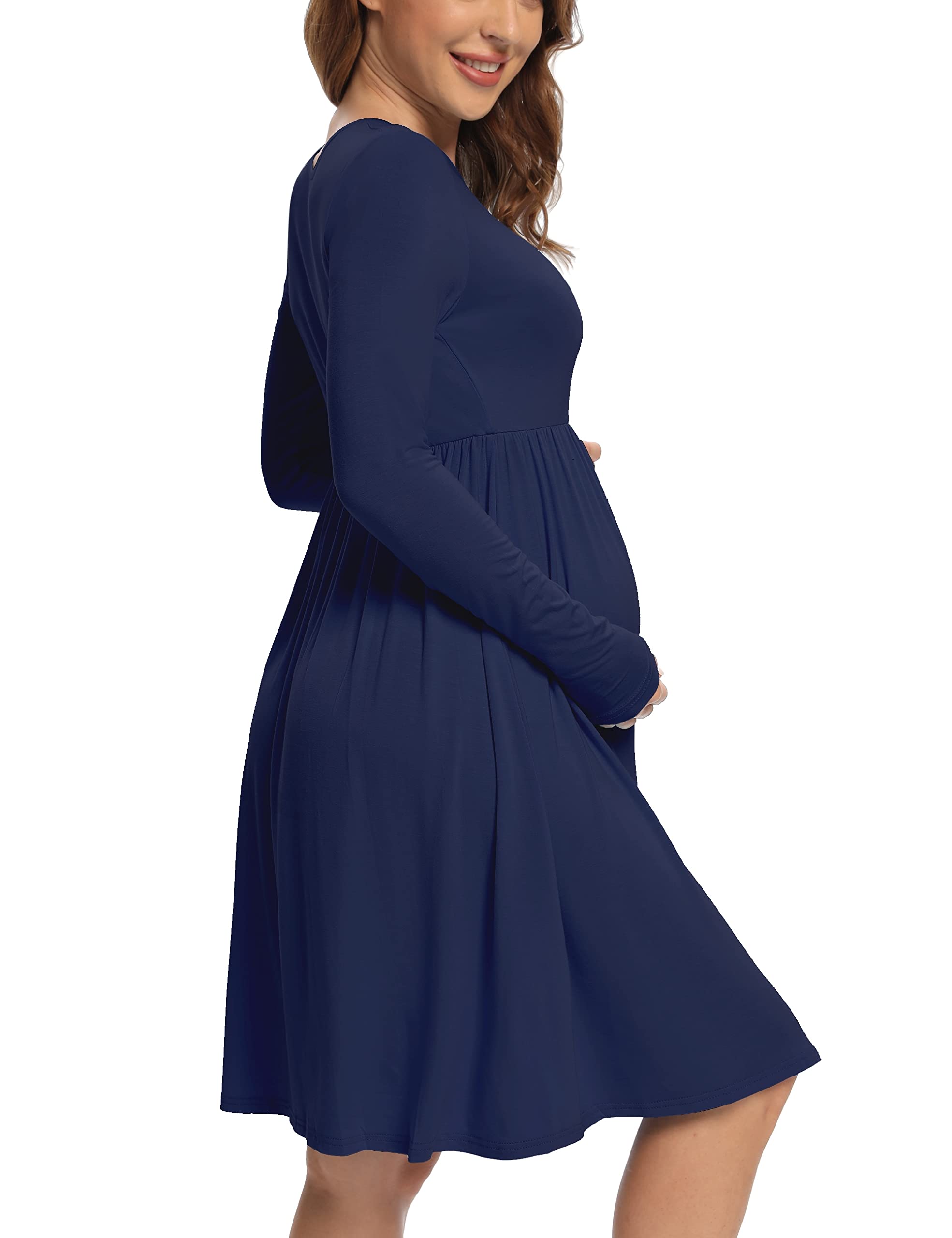 Long Sleeve Maternity Swing Dress - Stylish Fall Pregnancy Dress for Casual Wear, Baby Shower & Photoshoots | Perfect for Pregnancy Photos, Autumn Outings & Special Occasions