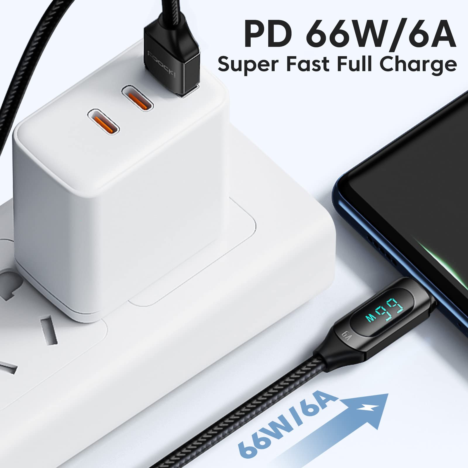 Fast Charging USB A to USB C Cable 5A PD 100W 6.6FT with LED Display | 480Mbps Data Transfer | Nylon Braided for iPhone 15 Pro Max, Galaxy, iPad, MacBook | Durable & Tangle-Free | Perfect for Home, Office & Travel Charging (Black)