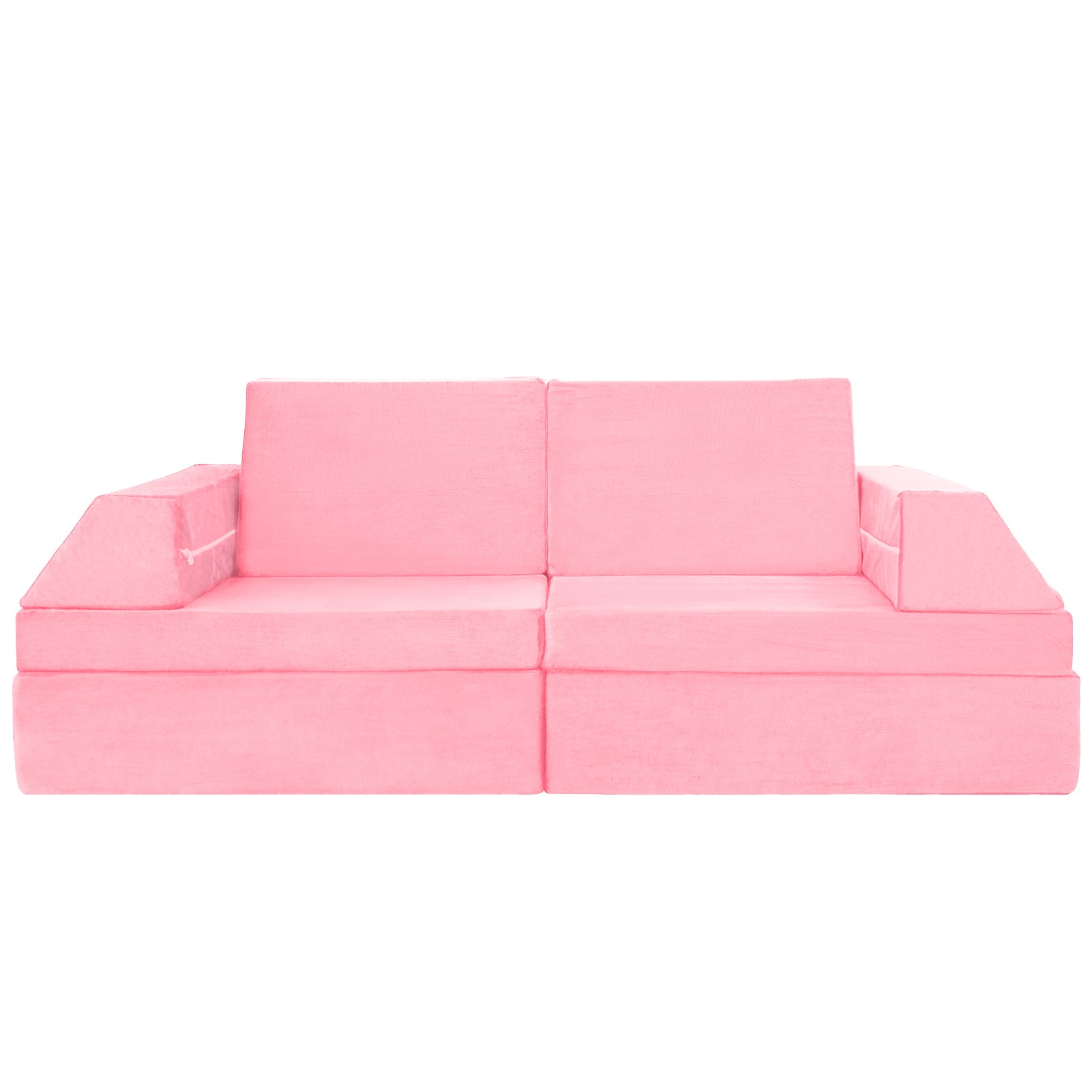 MAXYOYO 10-Piece Modular Convertible Kids Play Couch Sofa Set with Removable Soft Velvet Covers - Pink | Playroom Furniture for Toddlers & Children | Perfect for Playtime, Reading Nook & Sleepovers