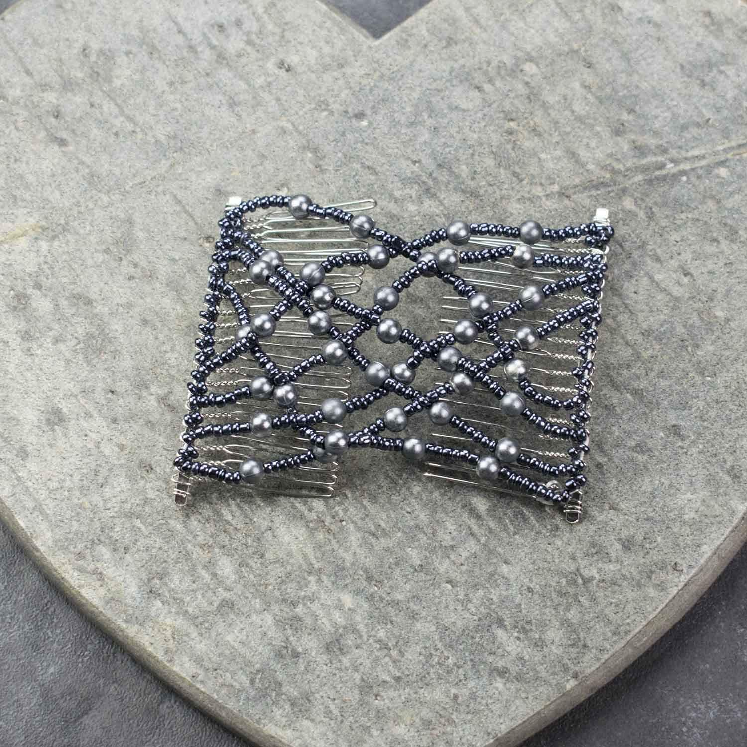 Women's Stretchy Magic Beads Hair Clips - Double Sturdy Chrome Metal Hair Comb Slide for Updo, Ponytail, Bun | Comfortable Hair Accessories for Work, Wedding, Party & Daily Use