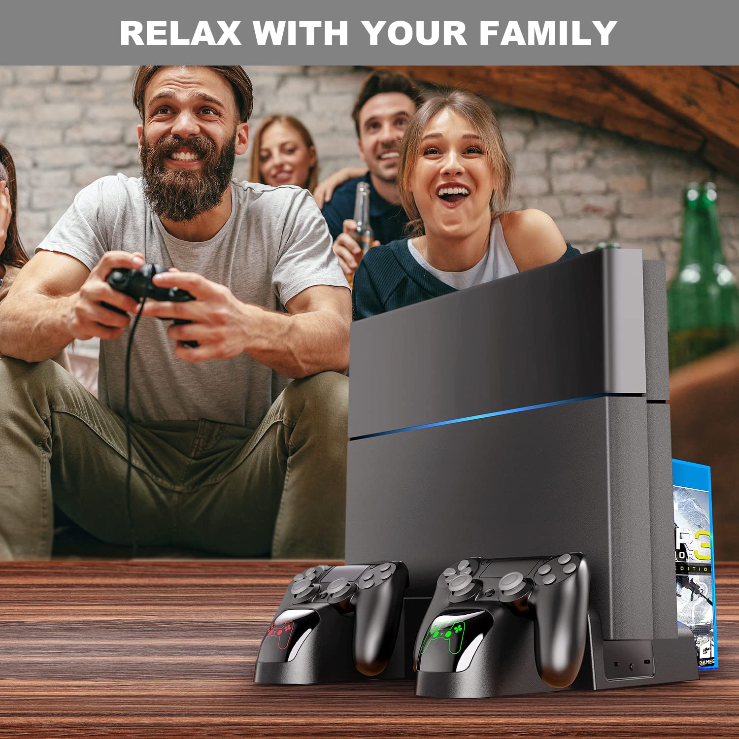 VGBUS PS4 Stand Cooling Fan Station for Playstation 4/PS4 Slim/PS4 Pro - Vertical Charging Dock with Dual Controller Charger, USB Port & 12 Game Storage Slots - Perfect for Gaming Setup & Console Protection