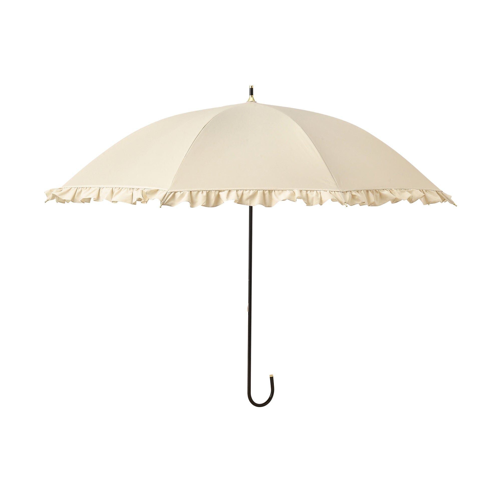 Classic Frill Long Umbrella Beige - Elegant Waterproof Windproof Ladies Parasol for Rainy Days & Outdoor Events