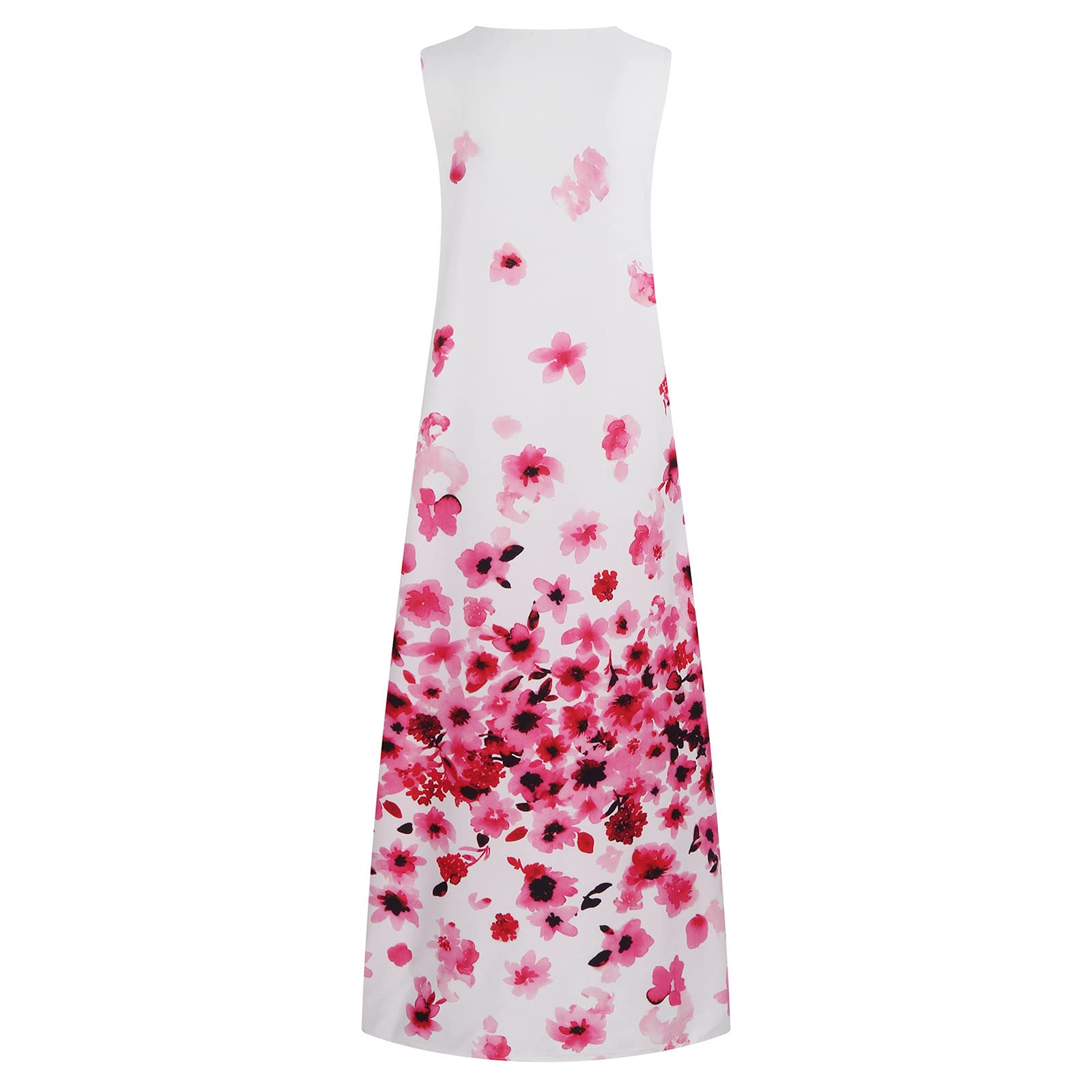 Women's Summer Maxi Dress - Sleeveless Flowy Loose Long Dress with V-Neck & Pockets - Vintage Floral Print Casual Beach Dress for Vacation, Party & Everyday Wear