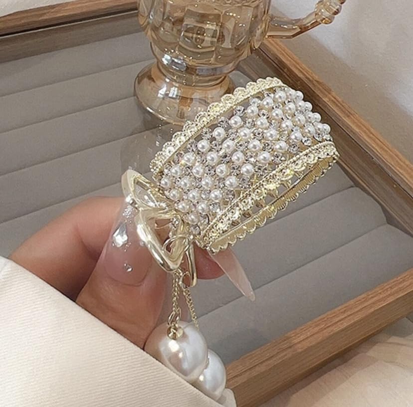 Korean Pearl Beads Hair Claw Clip - Elegant Rhinestone Ponytail Holder & French Barrette for Women and Girls | Perfect for Weddings, Parties, and Everyday Styling