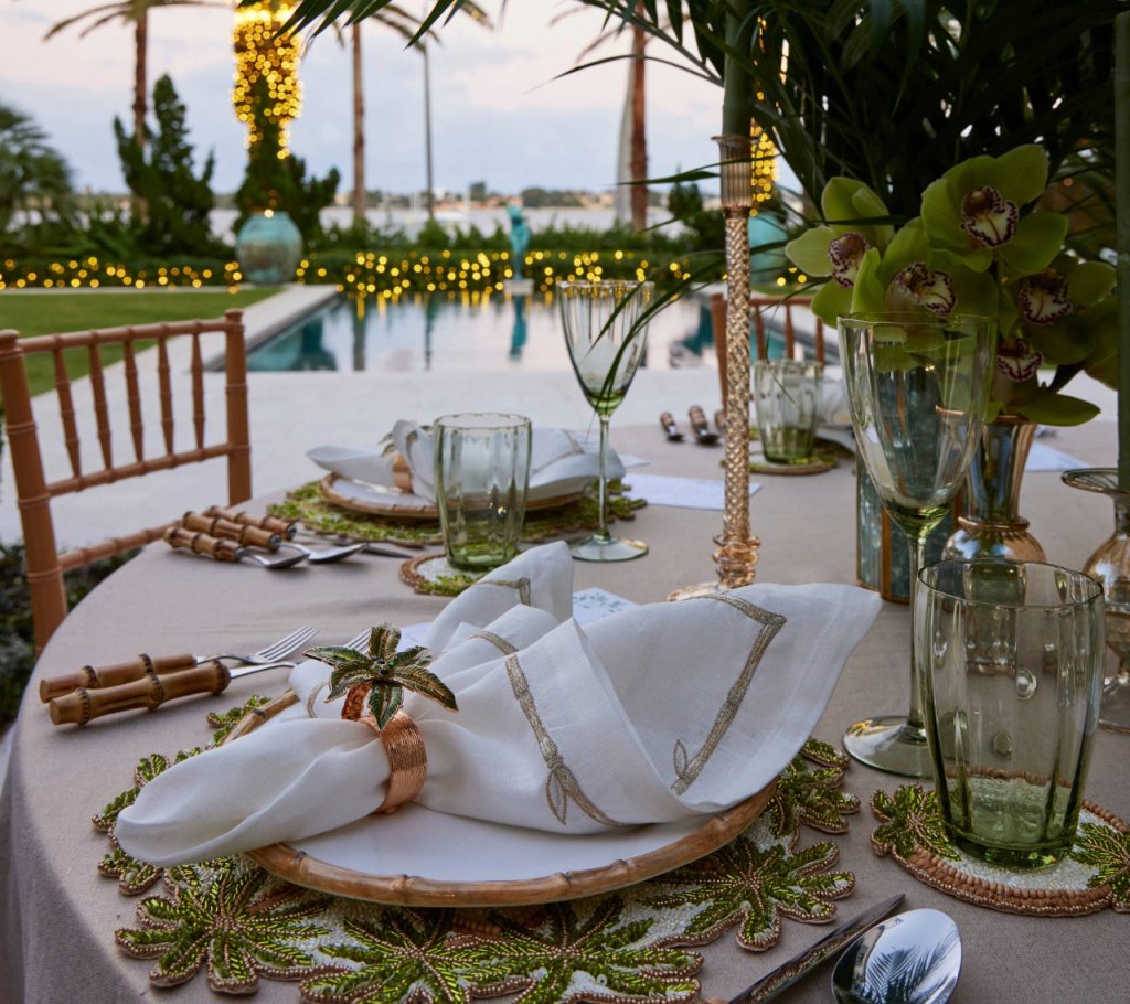 Oasis Placemat Set of 2 - Elegant Ivory, Green & Gold Table Mats for Dining, Kitchen Decor, and Party Settings