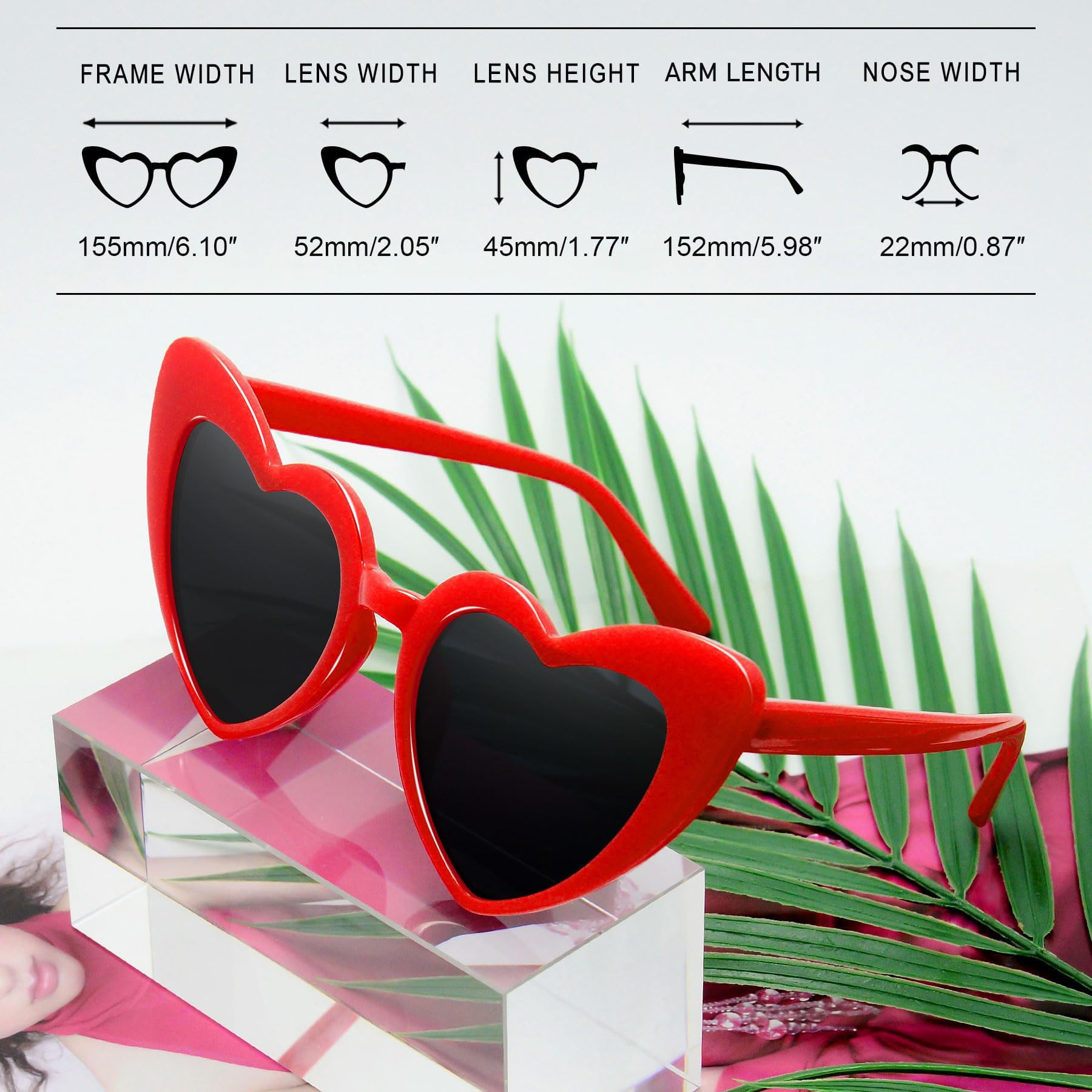 Joopin Trendy Heart Sunglasses for Women - Retro Heart Shaped UV Protection Sunglasses - Dark Lens Fashion Shades for Rave, Costume & Summer Outdoor Activities