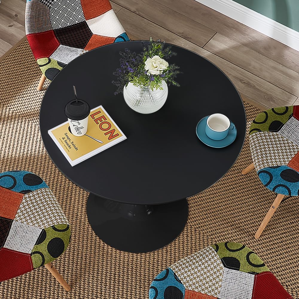 Modern Round Dining Table 31.5 Inch - Black Kitchen & Dining Room Furniture with Colored Top | Perfect for Small Spaces, Breakfast Nooks, Apartments & Cozy Family Meals