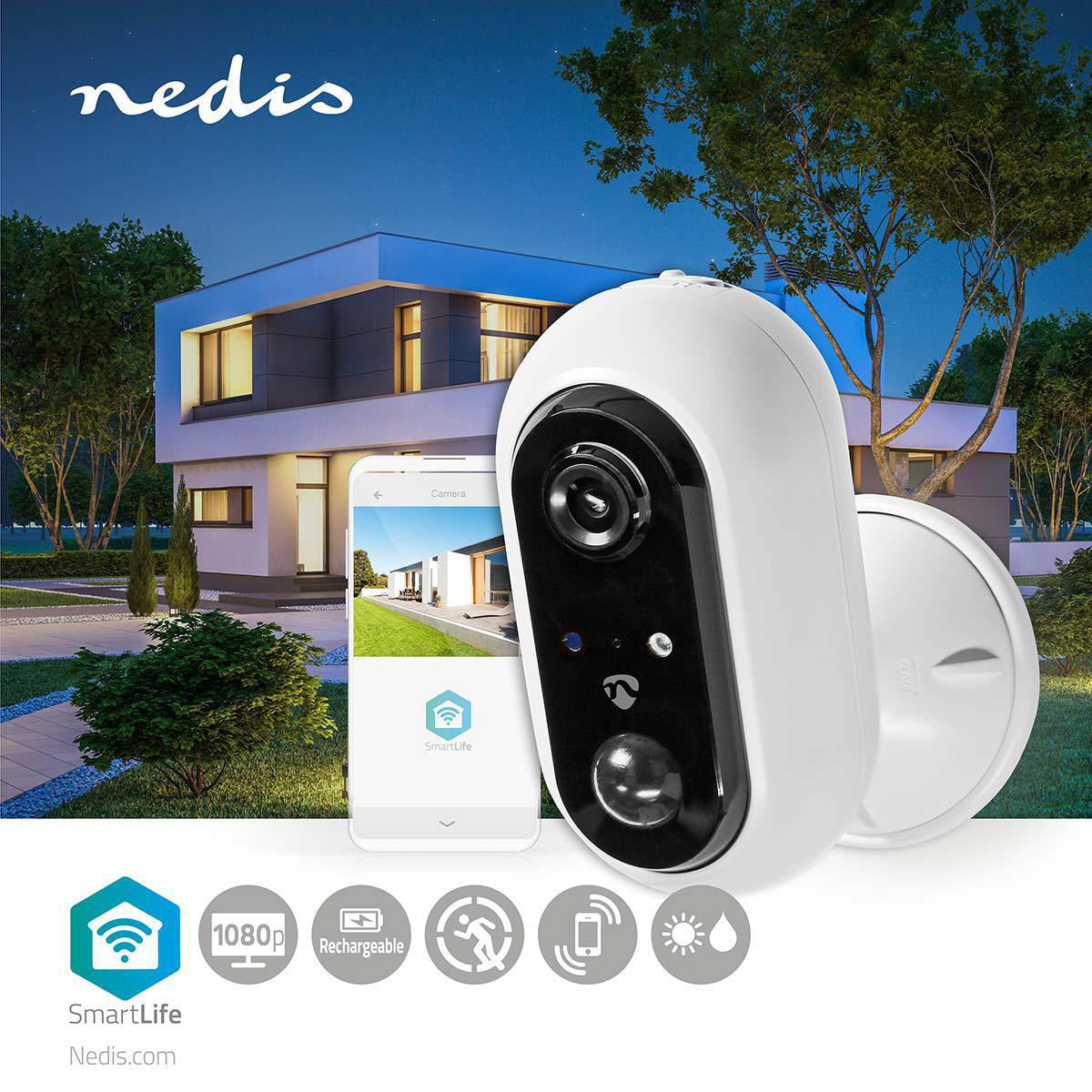 SmartLife Outdoor WiFi Security Camera - Full HD 1080P, IP65 Weatherproof, Cloud & MicroSD Storage - Ideal for Home, Office, and Business Surveillance