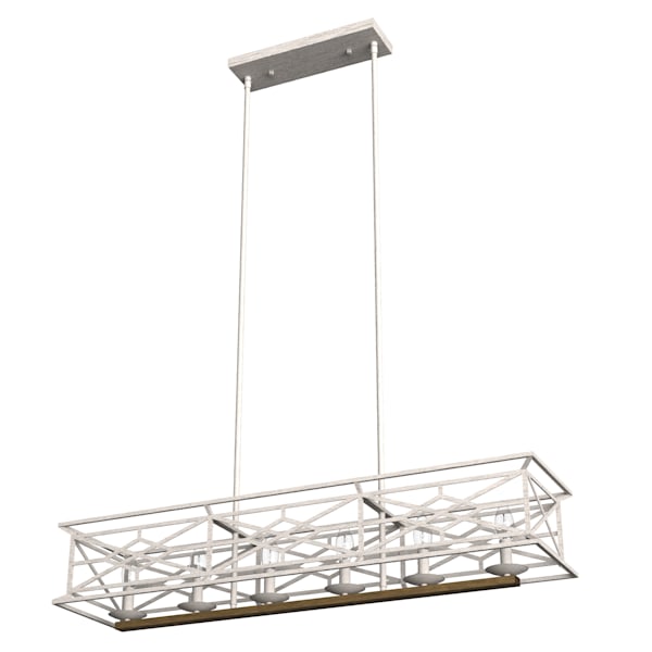 Hunter Langwood 6-Light Linear Chandelier in Distressed White - Modern Farmhouse Lighting for Dining Room, Kitchen Island & Entryway