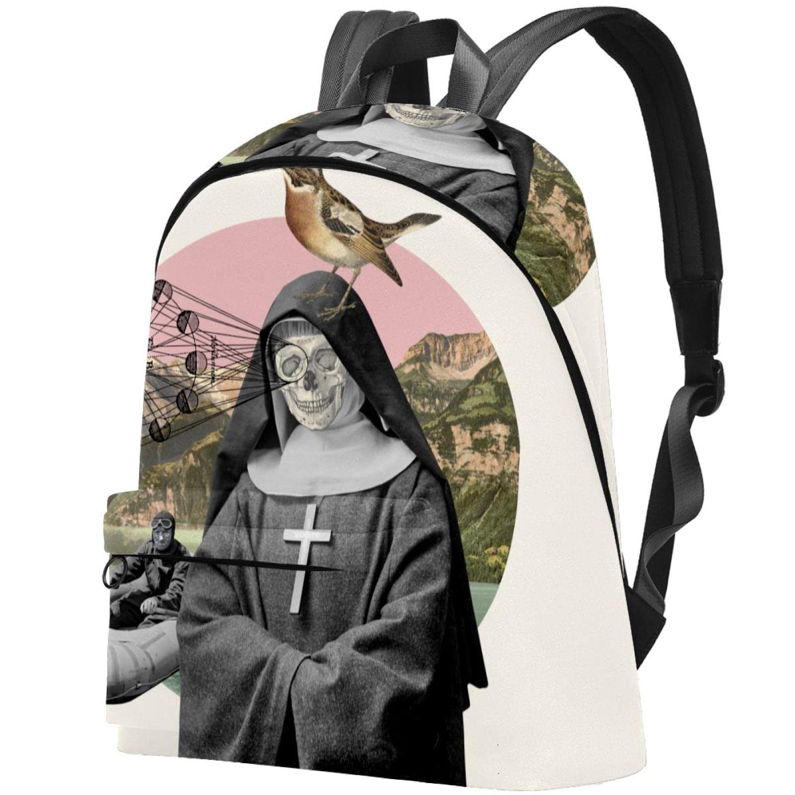 Stylish Canvas Backpack for College & Travel - Unisex Skeleton Bird Skull Print Design - Perfect for School, Commuting, Hiking & Daily Use