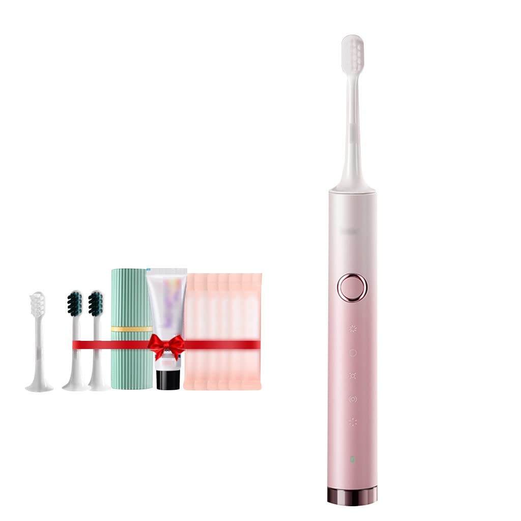 BBFQL Rechargeable Electric Toothbrush for Adults - Sonic Toothbrush with Soft Bristles, Smart Timer, 5 Cleaning Modes - Pink (24.9 x 2.6cm) - Perfect for Travel, Home & Sensitive Teeth Care