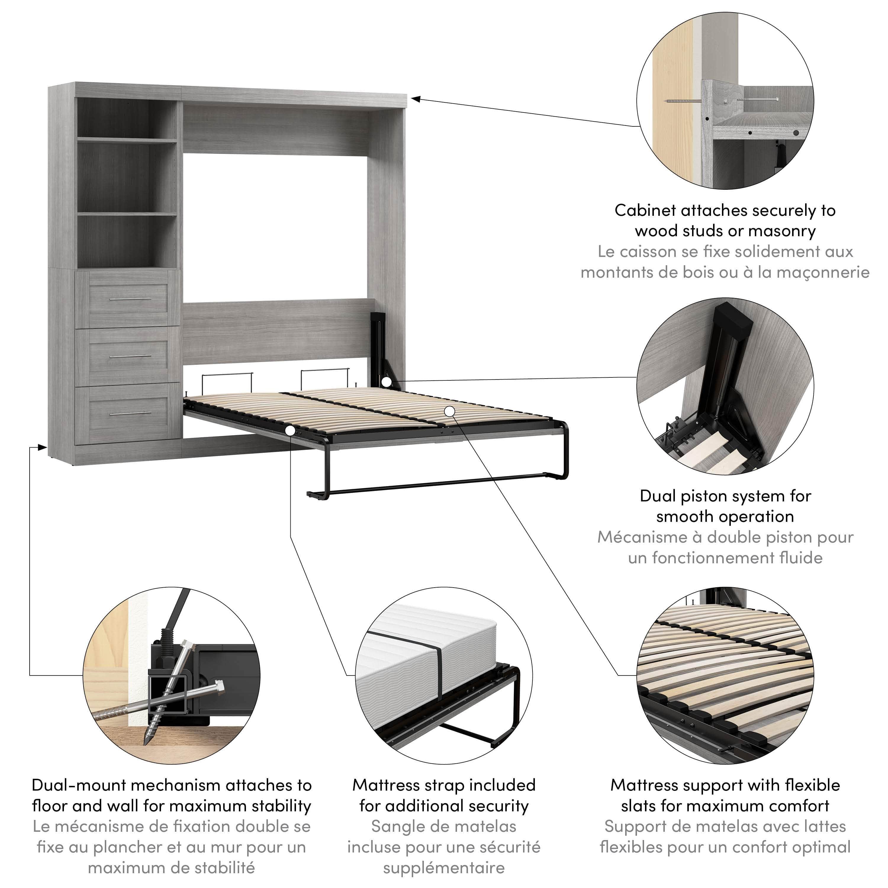 Pur Full Murphy Wall Bed with Storage Drawers - 84
