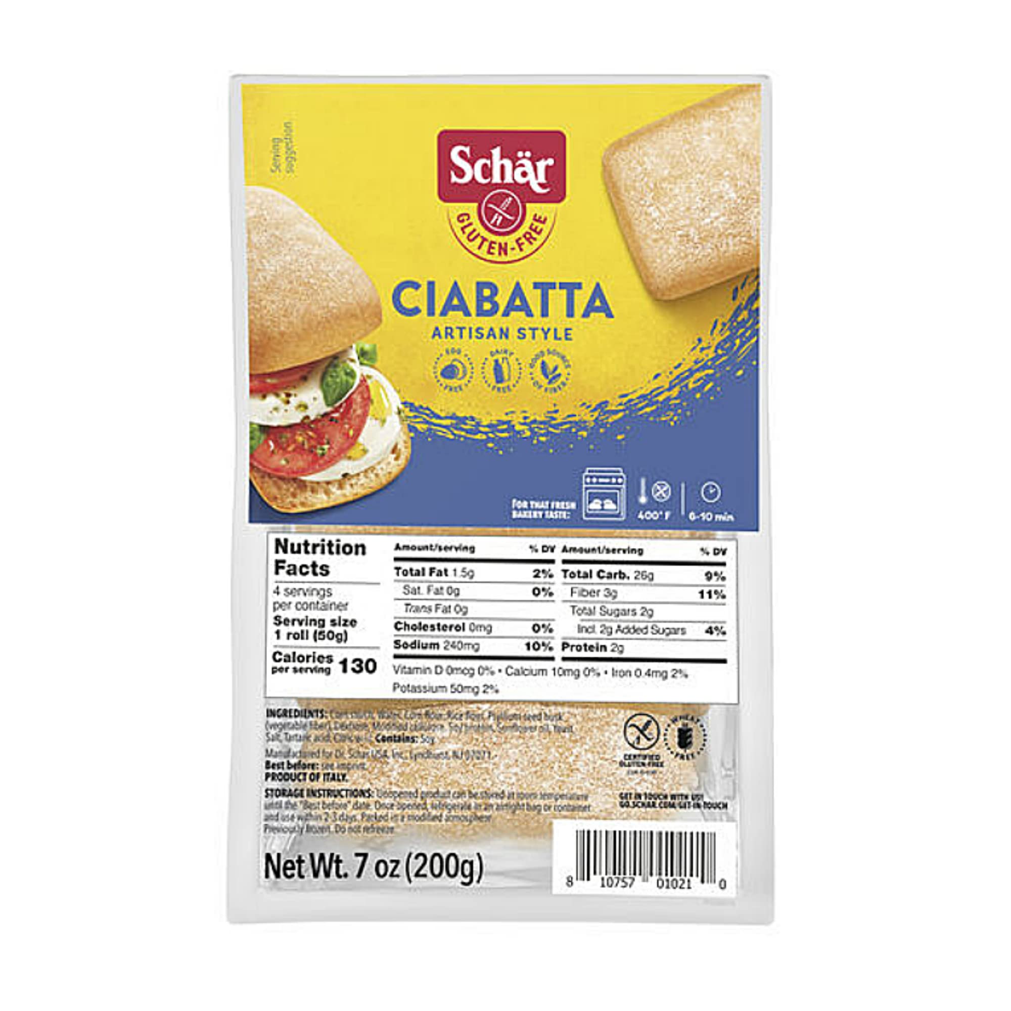 Schar's Gluten Free Ciabatta Rolls - 6 Pack | Soft & Delicious Gluten-Free Bread for Sandwiches, Burgers & Dinner Rolls | Perfect for Celiac Diet & Gluten Sensitive Individuals