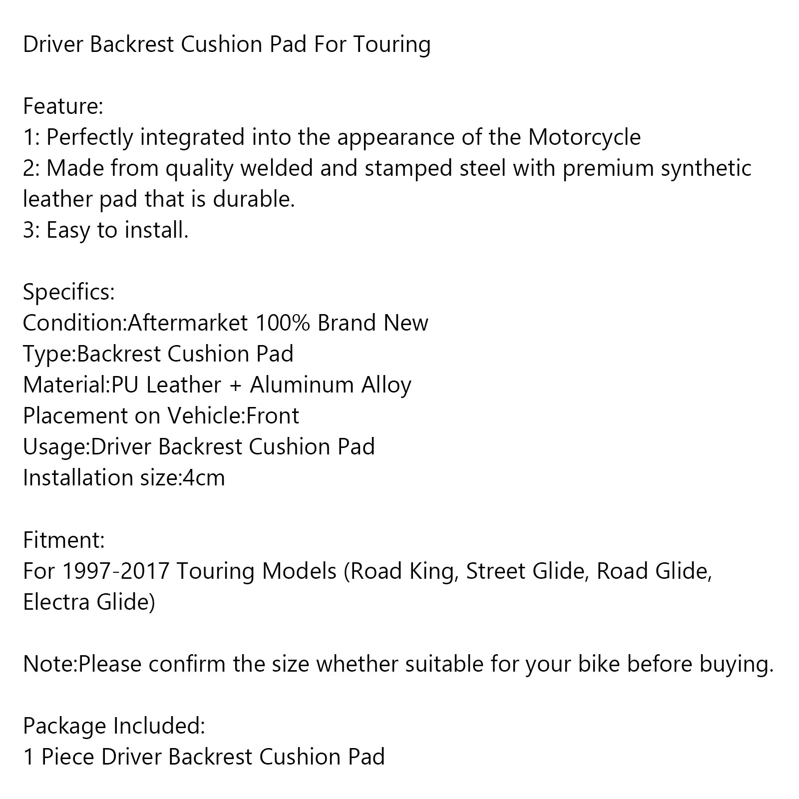 Universal Motorcycle Backrest Cushion Pad for Harley FLHT FLHX FLHR Touring Models - Comfortable Rider Support for Long Distance Cruising & Road Trips