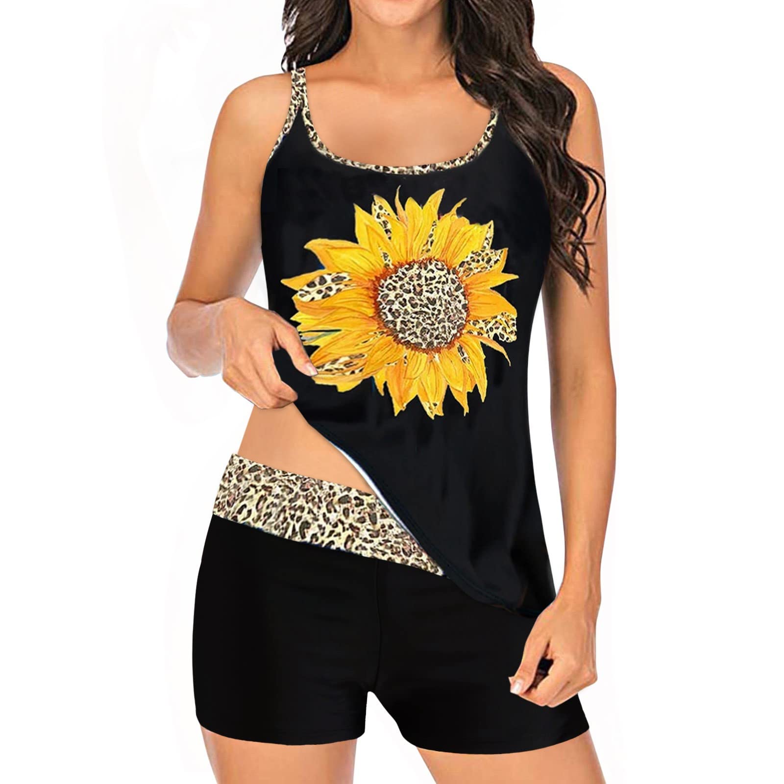 Women's Digital Print Tankini Suspender Split Bikini Swimsuit Set with Shorts - Large Size Floral Beachwear for Swimming, Vacation & Summer Fashion
