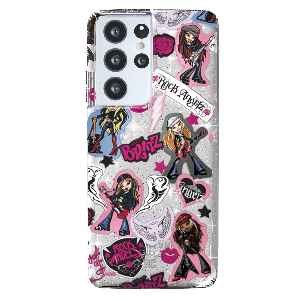 Bratz Rock Angelz Glitter Samsung Phone Case - Trendy Protective Cover for Galaxy S21/S20/Note 20 - Perfect for Teens, Fans, and Fashion Lovers