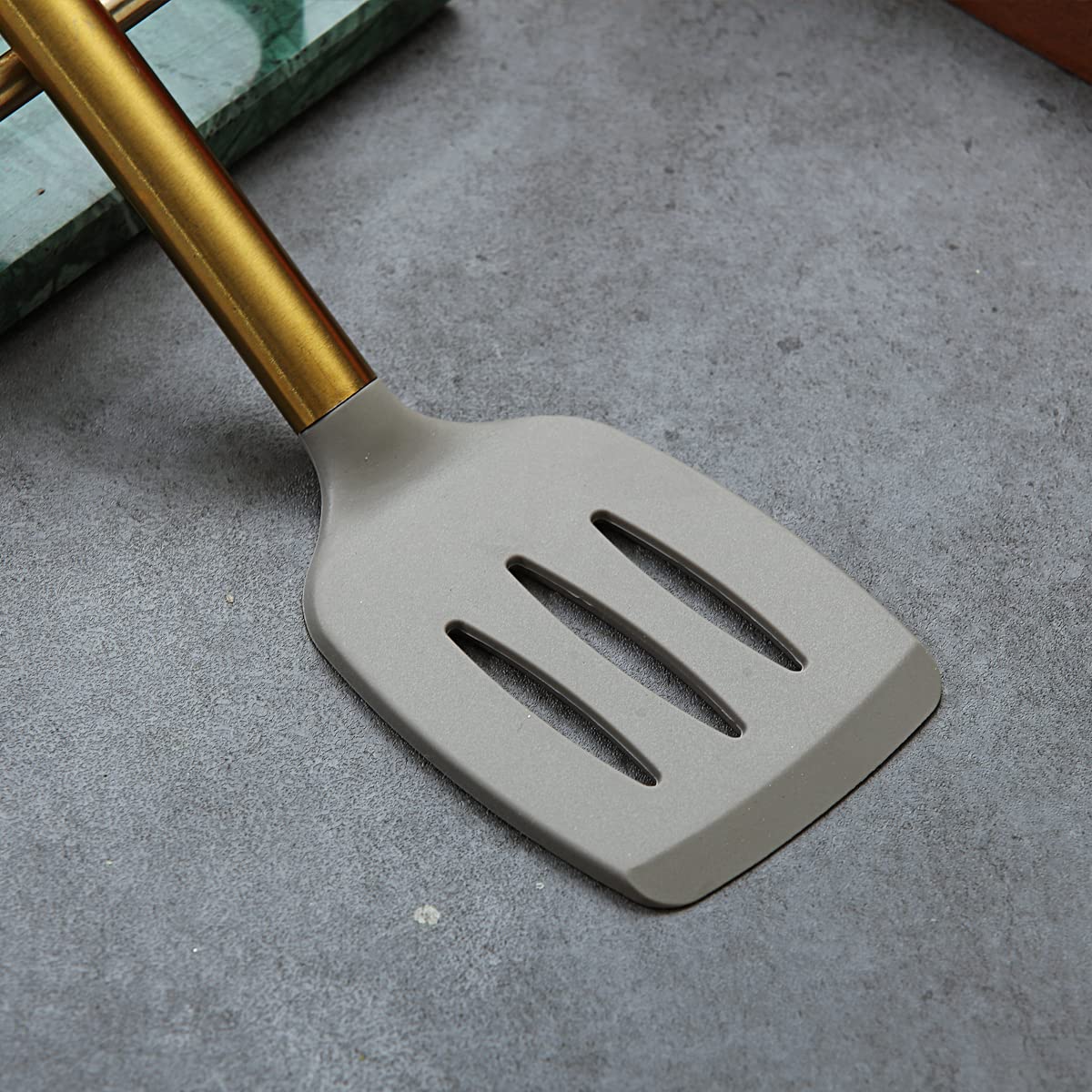Premium Gold Plated Non-Stick Silicone Slotted Turner - Berglander Titanium Handle Cooking Spatula for Kitchen & BBQ | Dishwasher Safe & Easy to Clean | Perfect for Flipping Pancakes, Burgers & Grilling