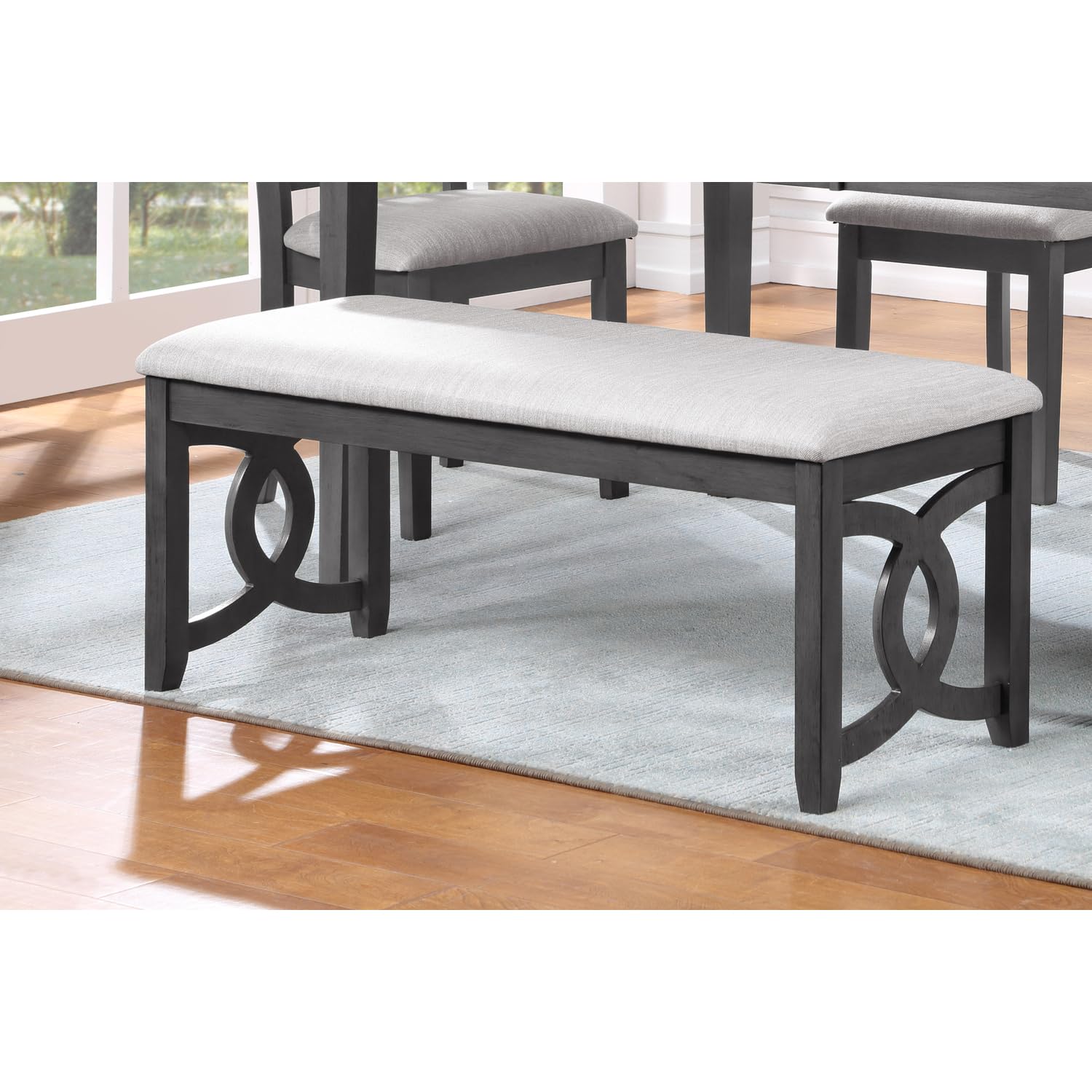 New Classic Furniture Gia Upholstered Dining Bench with Smoky Gray Finish - Perfect for Kitchen, Dining Room, and Breakfast Nook Seating