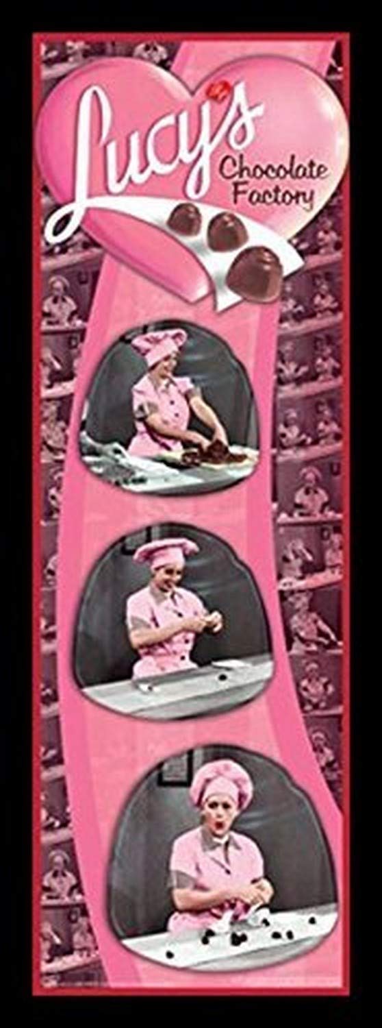 BuyArtForLess Framed 'I Love Lucy' Chocolate Factory TV Show Art Print Poster - 36x12 Inches, Pink - Perfect for Living Room, Bedroom, or Office Decor