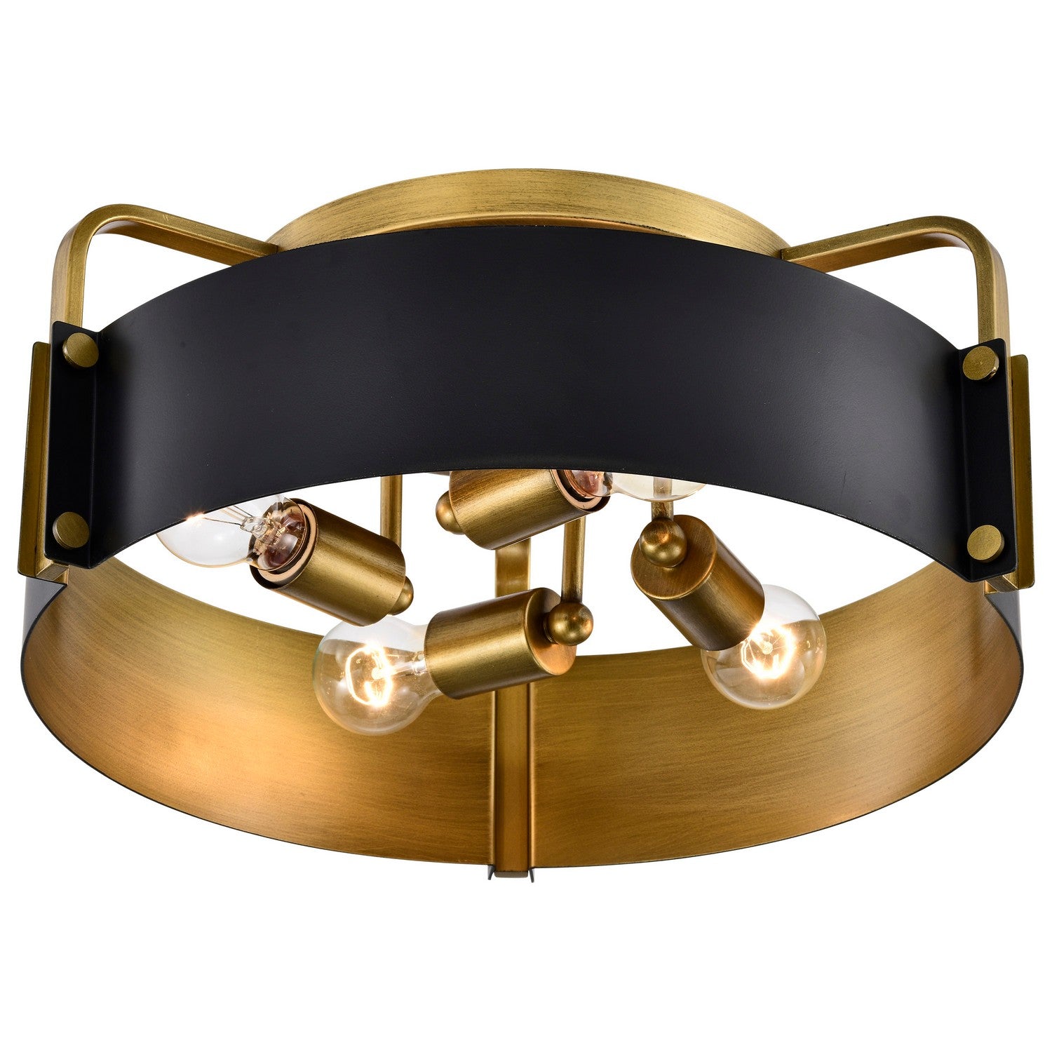 Altos 18 Inch 4-Light Semi Flush Mount Ceiling Light Fixture - Matte Black & Natural Brass Finish for Living Room, Bedroom, or Dining Room Lighting
