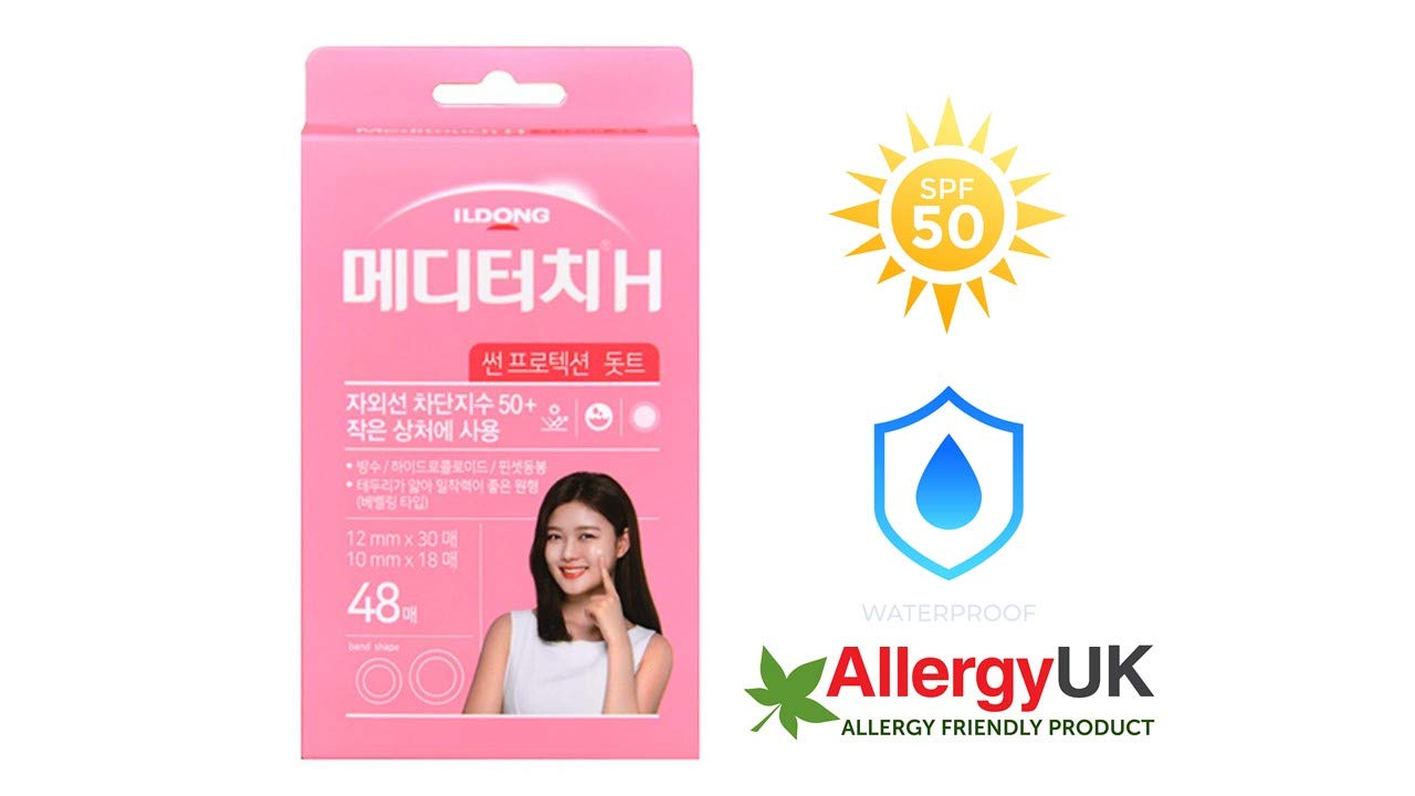 MediTouch H SPF 50+ Hydrocolloid Acne Patches - Extra Thin, Waterproof Sun Protection Pimple Patches with Beveled Edge (48 Count) for Face & Body - Perfect for Outdoor Activities & Daily Sun Exposure