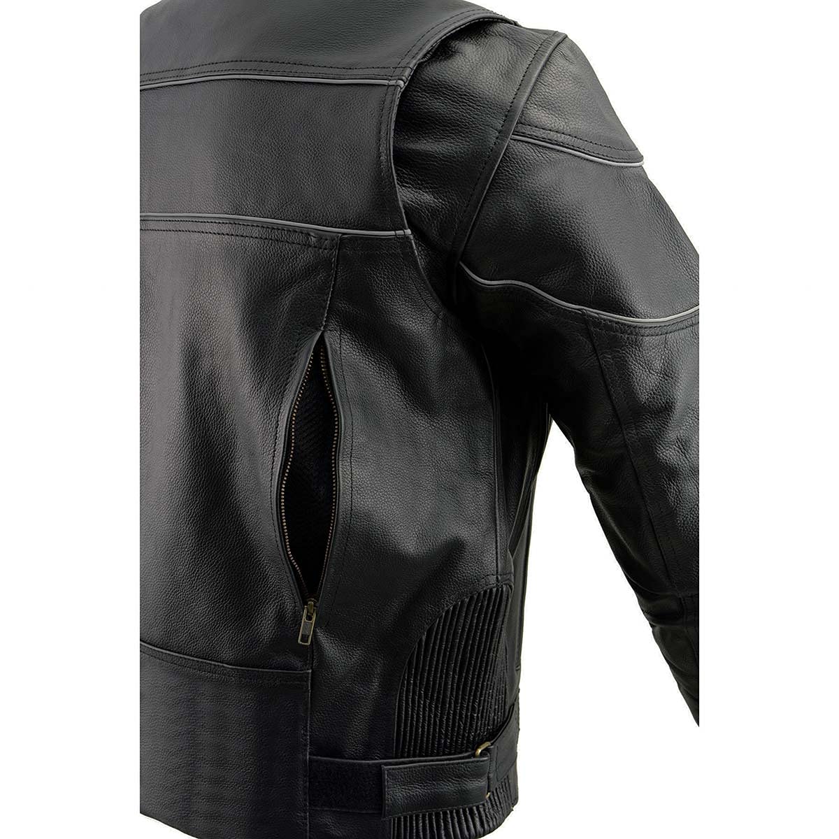 Milwaukee Leather Men's Reaper Black LKM1785 Stretch Motorcycle Jacket with Reflective Piping - Waterproof Biker Jacket for Riding & Outdoor Adventures