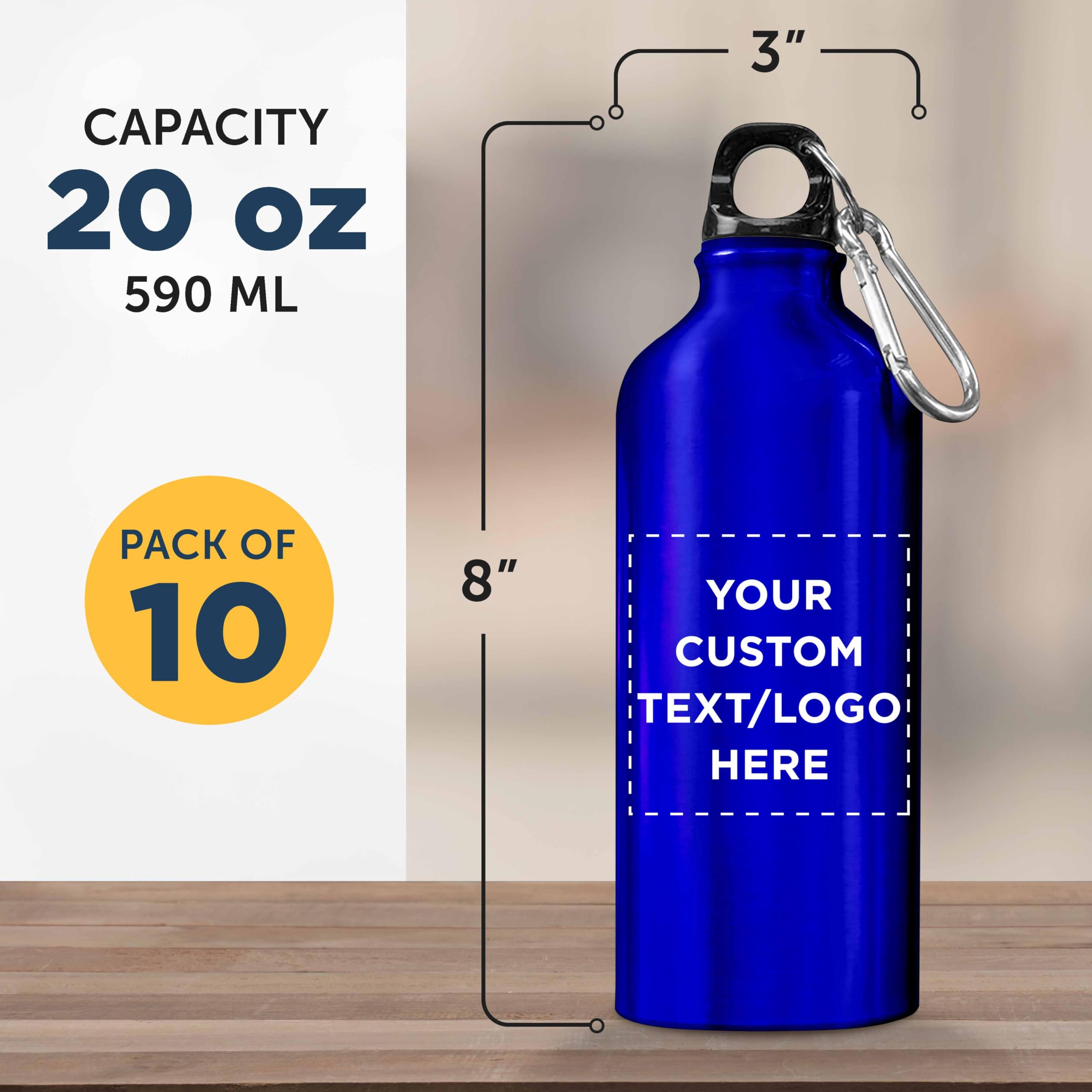 Custom 20oz Aluminum Water Bottles Bulk Pack (Set of 10) - Personalized Reusable Sports Bottles for Gym, Hiking, Camping & Outdoor Activities - BPA-Free & Eco-Friendly - Great for Corporate Gifts, Team Events & Promotions