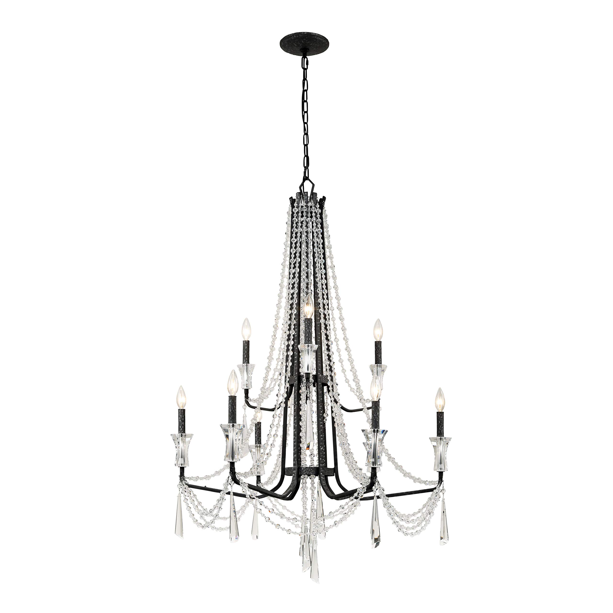 Elegant Barcelona 9-Light 2-Tier Crystal Chandelier with Onyx Accents - Perfect for Dining Room, Living Room & Bedroom Lighting