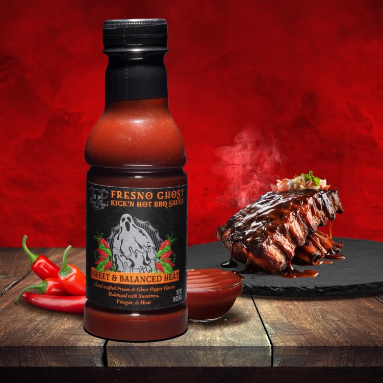 Tony Piggs Hot BBQ Sauce Fresno Ghost Flavor (19oz) - Spicy Ghost Pepper Barbecue Sauce for Wings, Ribs & Burgers - Made with Fresh Peppers - Perfect for Summer Cookouts, Tailgating & Grilling Gifts for Men