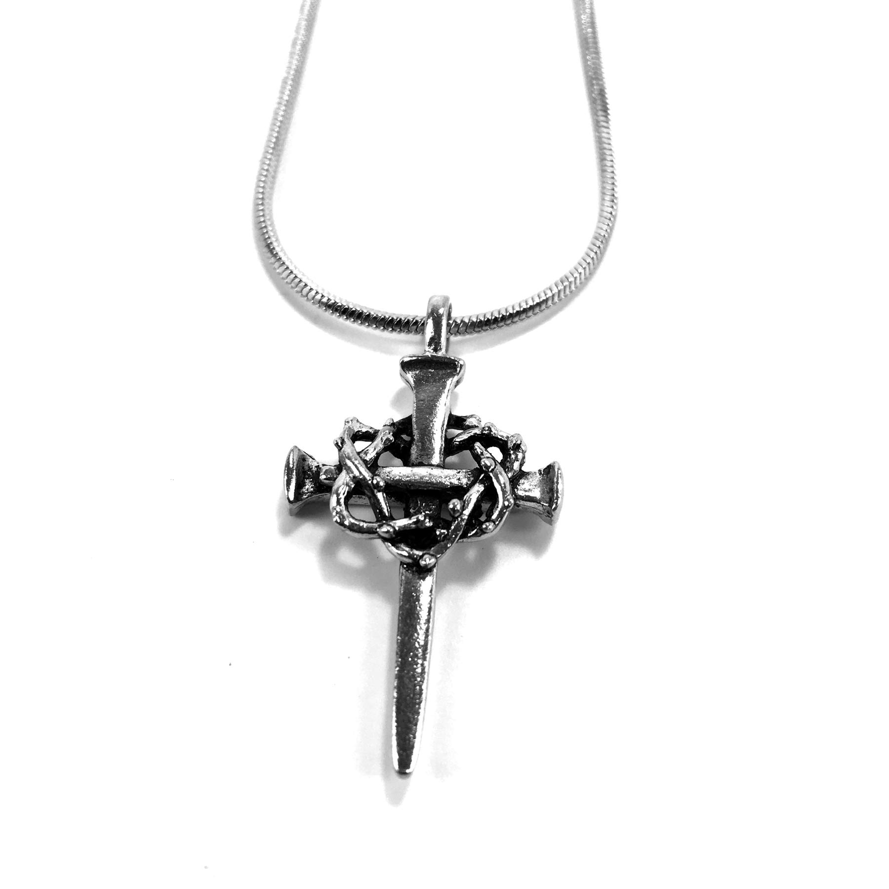 Forgiven Jewelry Cross Necklace - Crown of Thorns Pendant on Snake Chain for Religious Gifts