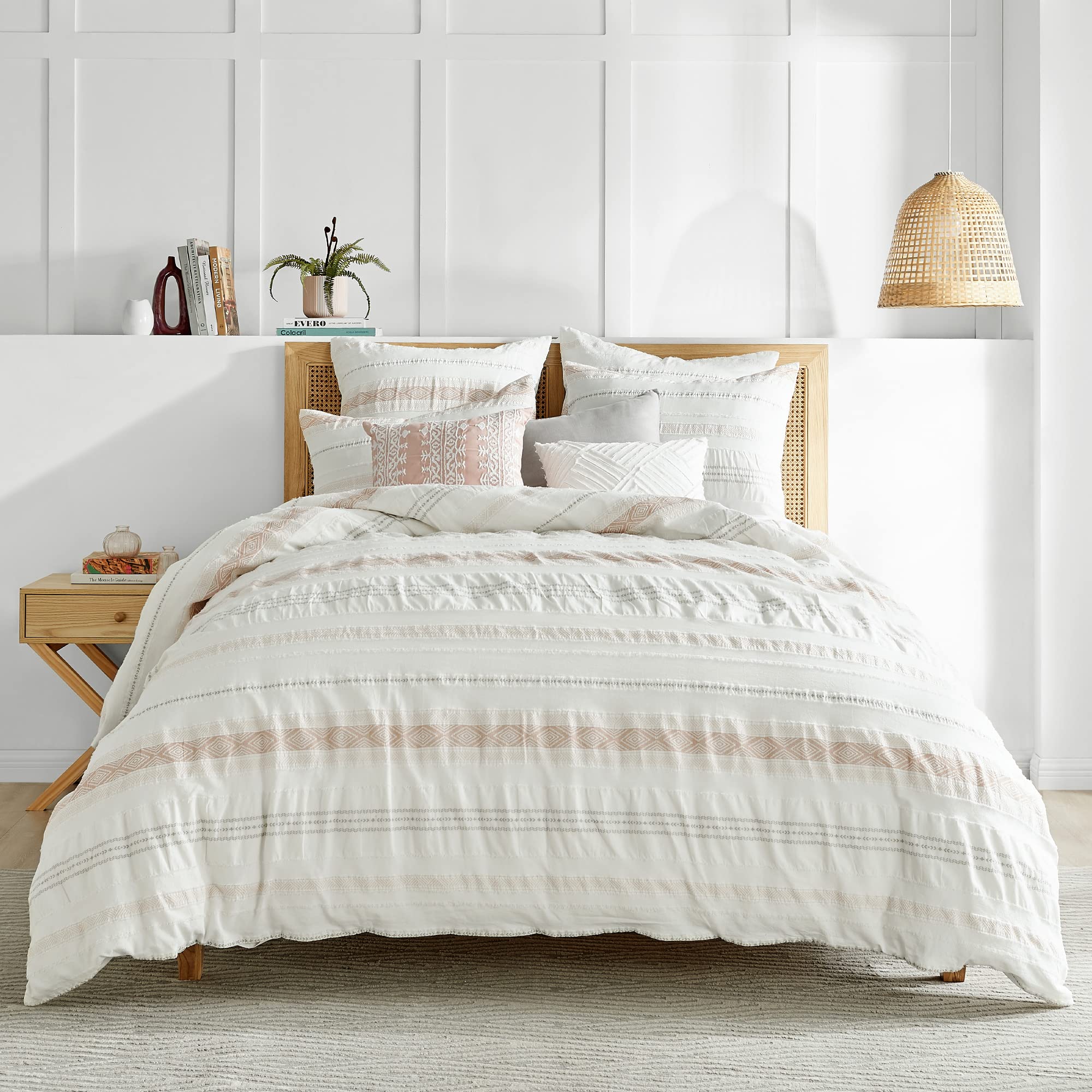 Levtex Home Pickford Blush King Duvet Cover Set - 106x94 Inch Jacquard Cotton Duvet Cover + 2 King Pillowcases 36x20 Inch - Soft Blush, Taupe, Grey & Cream Colors - Luxury Bedding for Master Bedroom, Guest Room & Hotel Decor