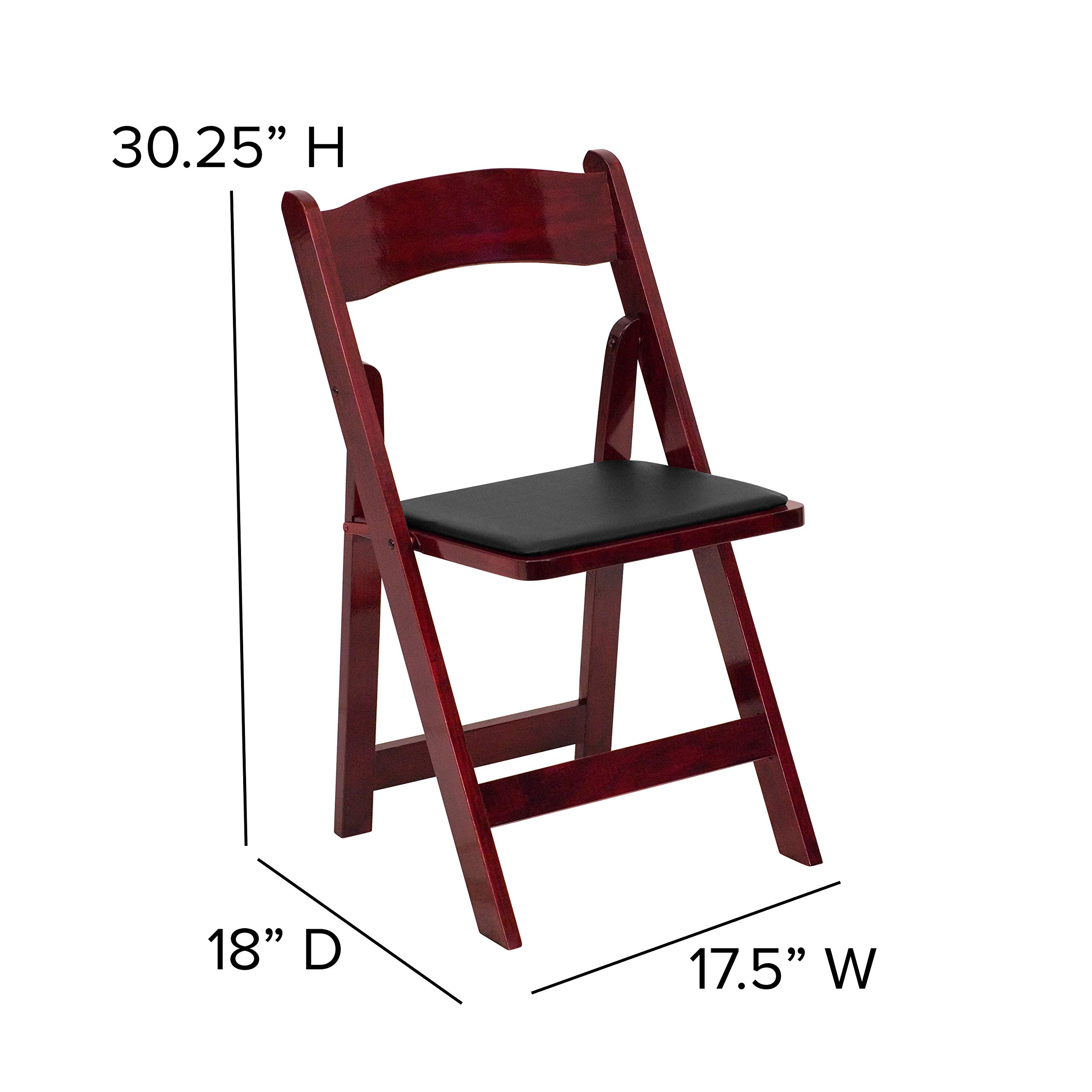 EMMA + OLIVER 2 Pack Mahogany Wood Folding Chairs with Vinyl Padded Seat - Sturdy & Comfortable Portable Chairs for Dining, Parties, Weddings & Outdoor Events