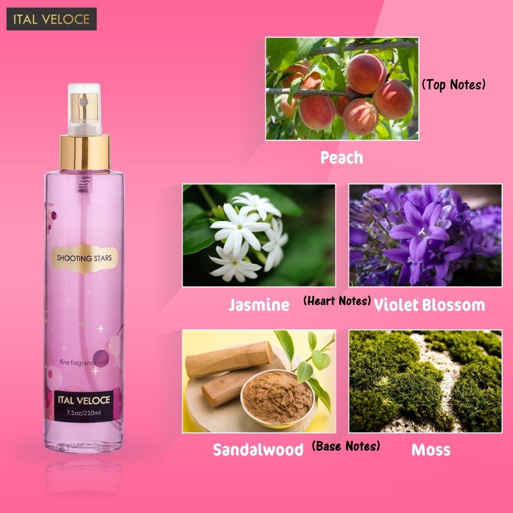 Ital Veloce Shooting Stars Women's Body Spray - Floral Fragrance Body Mist for Women & Girls, 7.1 oz (210ml) - Long Lasting Perfume for Daily Use, Work, Date Night & Special Occasions