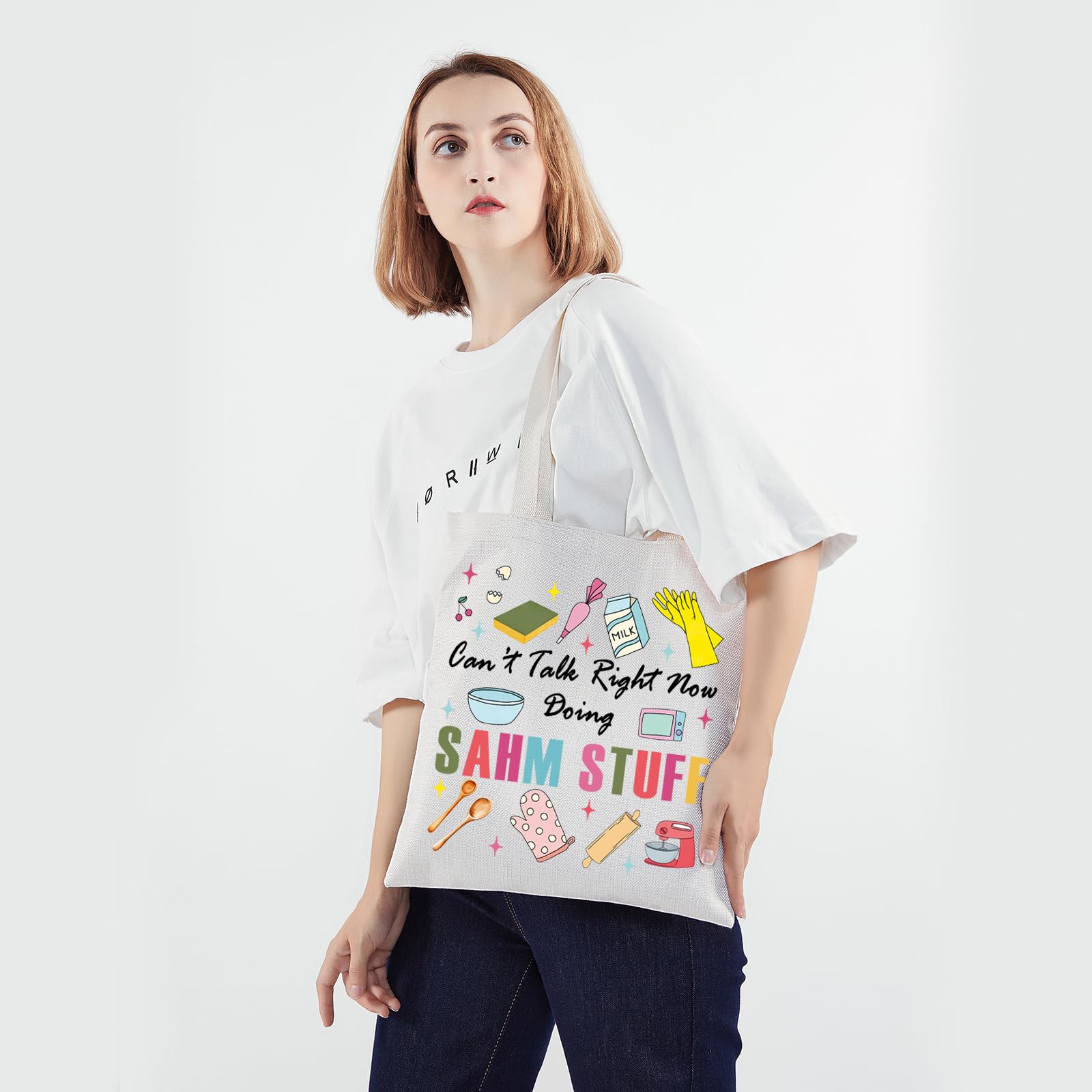 PWHAOO Stay-At-Home Mom Tote Bag - 'Can't Talk Right Now Doing SAHM Stuff' Funny Mother's Day Gift - Perfect for Grocery Shopping, Playdates & Daily Errands