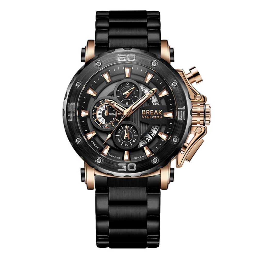 Stylish Black Men's Bracelet Watch - Break Ranger - Perfect for Casual, Business & Outdoor Activities