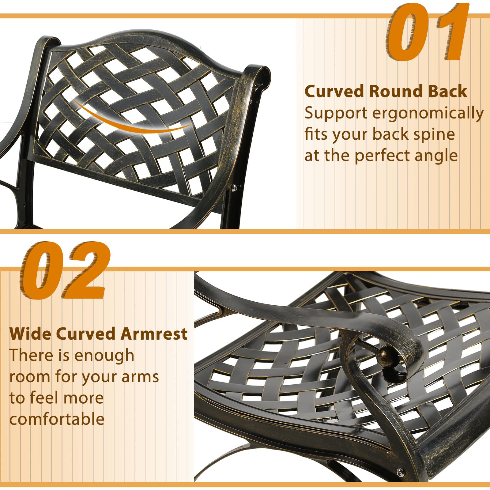 2-Piece Outdoor Cast Aluminum Patio Chairs Set - Durable Bistro Dining Chairs for Garden, Deck & Backyard - Elegant Lattice Weave Design - Perfect for Outdoor Dining, Lounging & Entertaining