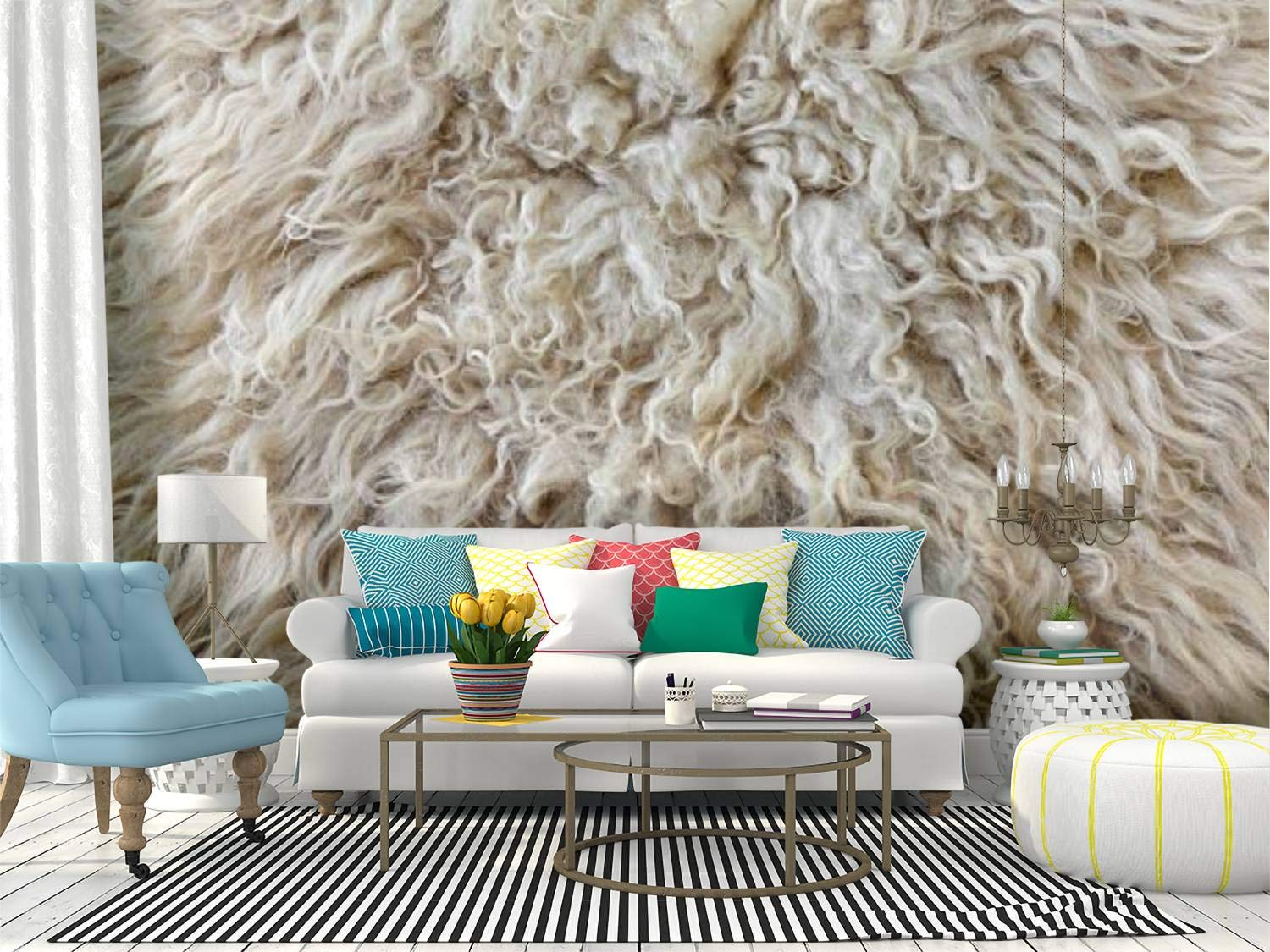 RECETHROWS Peel and Stick Wallpaper - Self-Adhesive Sheepskin Animal Close-Up Wall Mural, Removable Vinyl Film for Home Decor, Nursery, Living Room & Bedroom