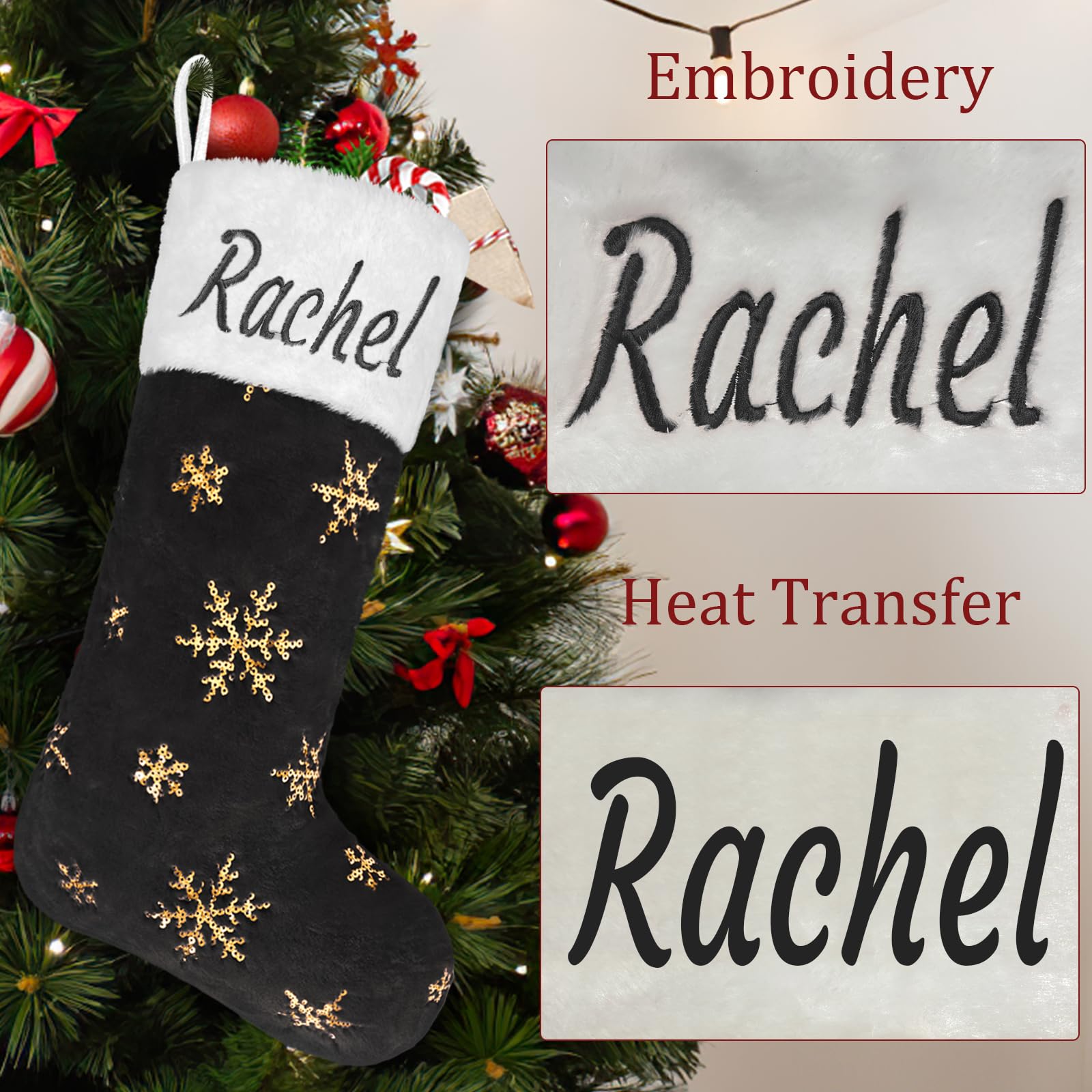 Personalized Black Christmas Faux Fur Stockings Set of 5 - 22