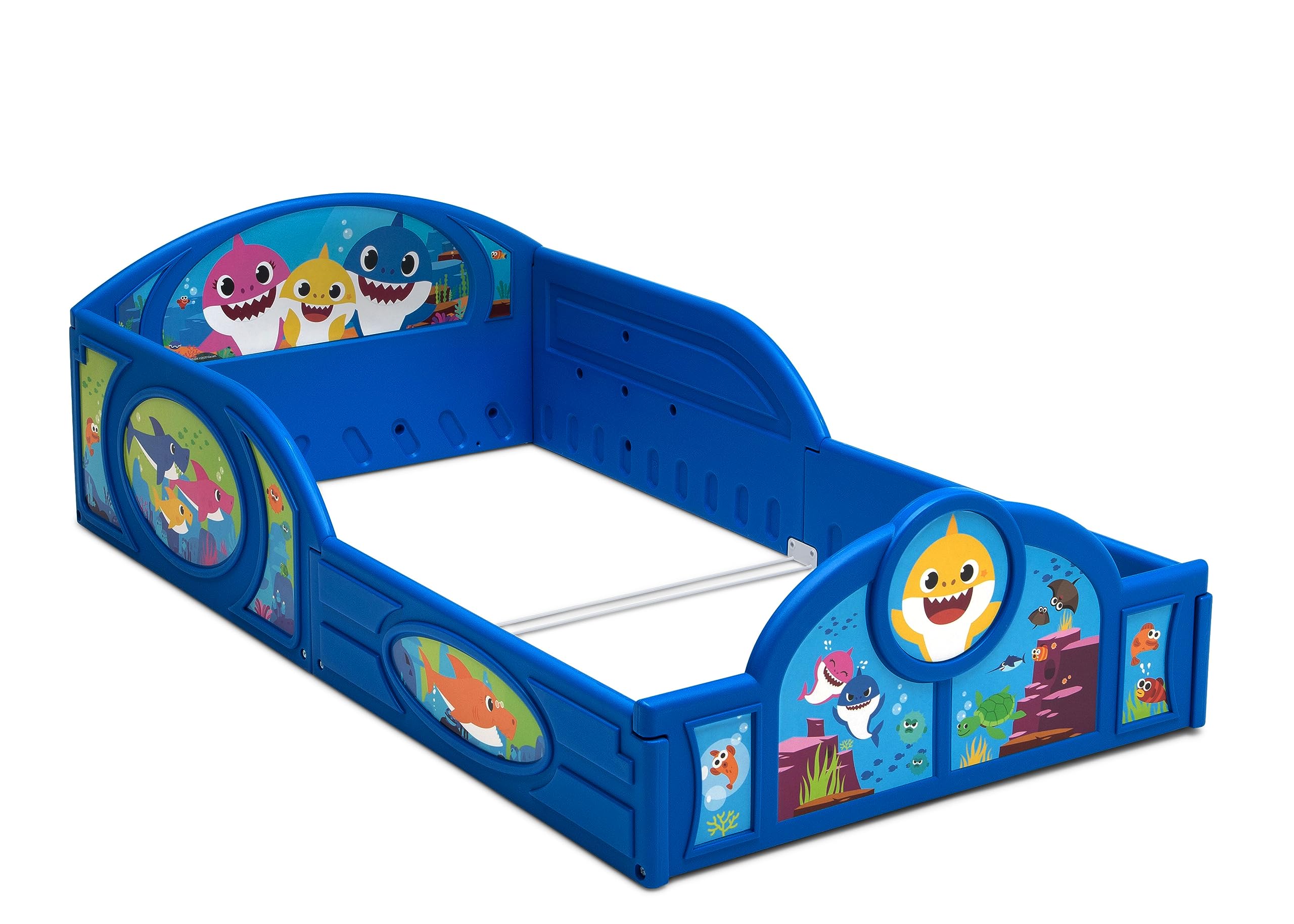 **Baby Shark Toddler Bed with Twinkle Galaxy Mattress - Waterproof, Lightweight Plastic Sleep & Play Bed for Kids - Perfect for Nursery, Daycare & Travel**