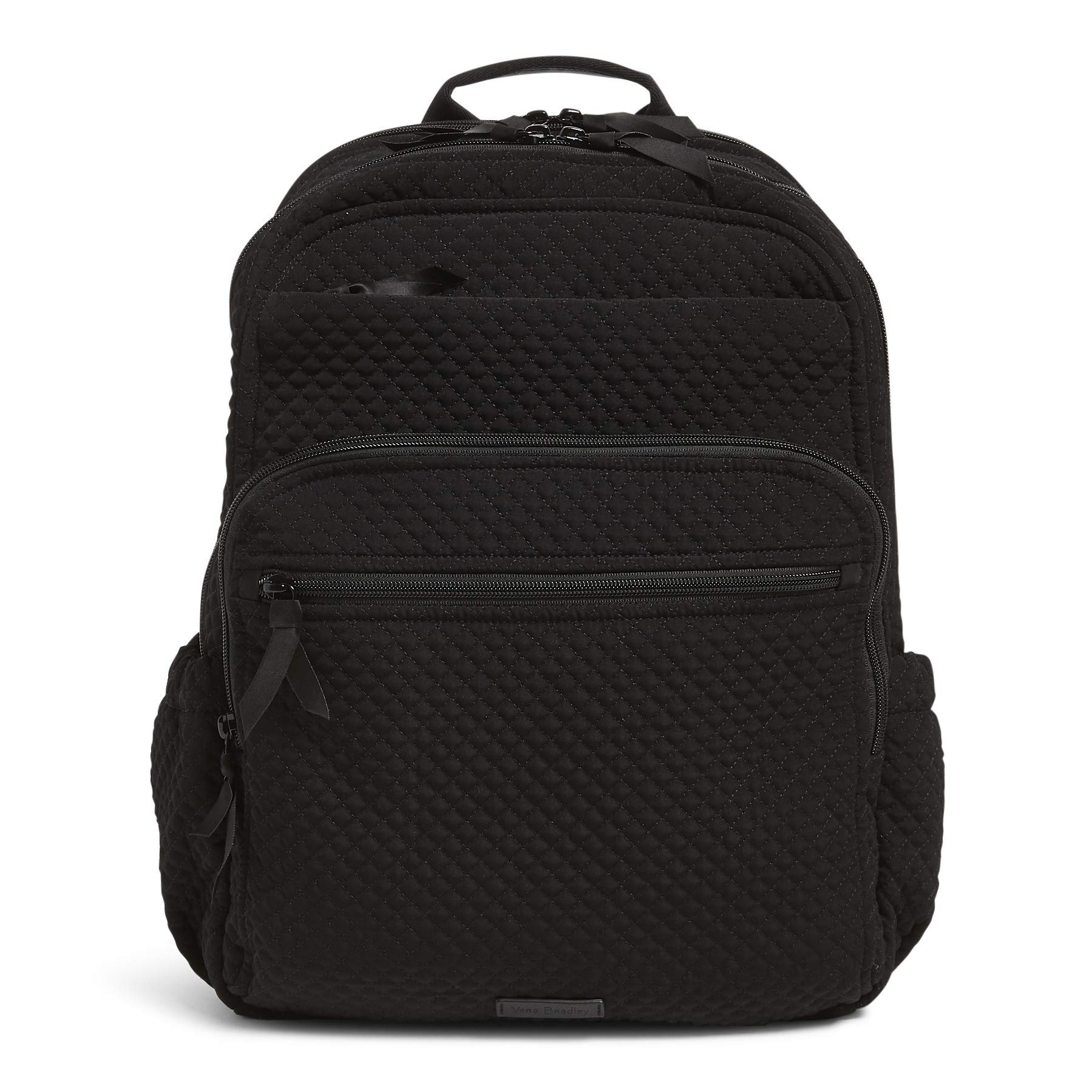 Vera Bradley Women's Microfiber XL Campus Backpack - Classic Black One Size | Spacious College Backpack for School, Travel & Work | Durable & Stylish Laptop Bag for Students & Professionals