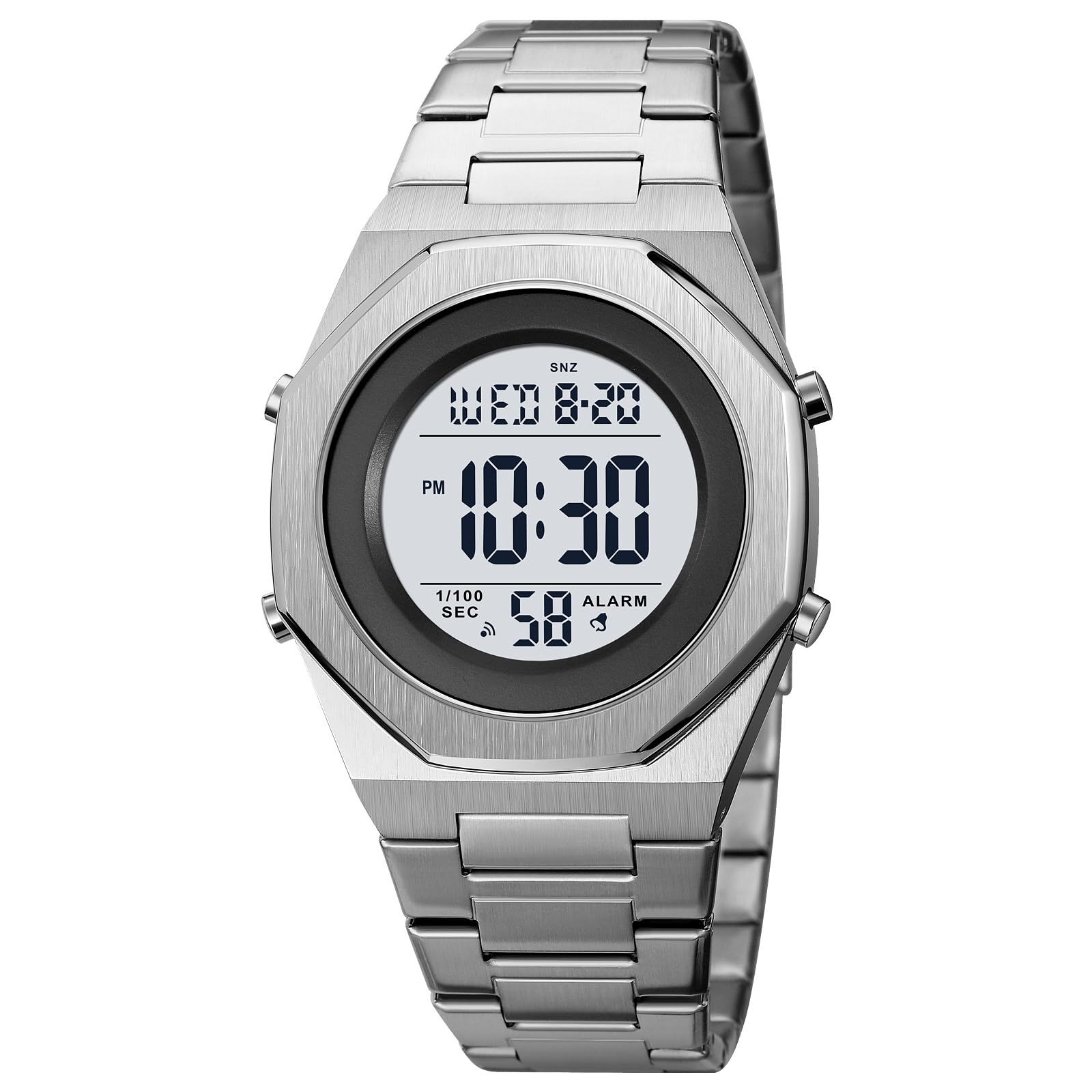 Men's Stainless Steel Digital Wrist Watch - Hexagon Designer Waterproof Watch with Alarm, Date & LED Backlight | Perfect for Business, Casual Wear & Outdoor Activities