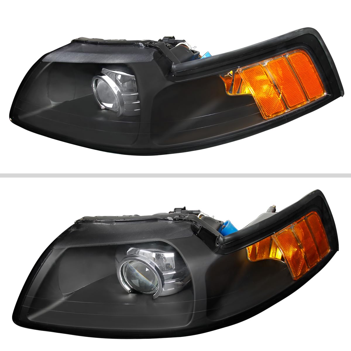 99-04 Ford Mustang Black Retrofit Projector Headlights - High Performance LED Headlamps Pair for Improved Night Driving & Style Upgrade