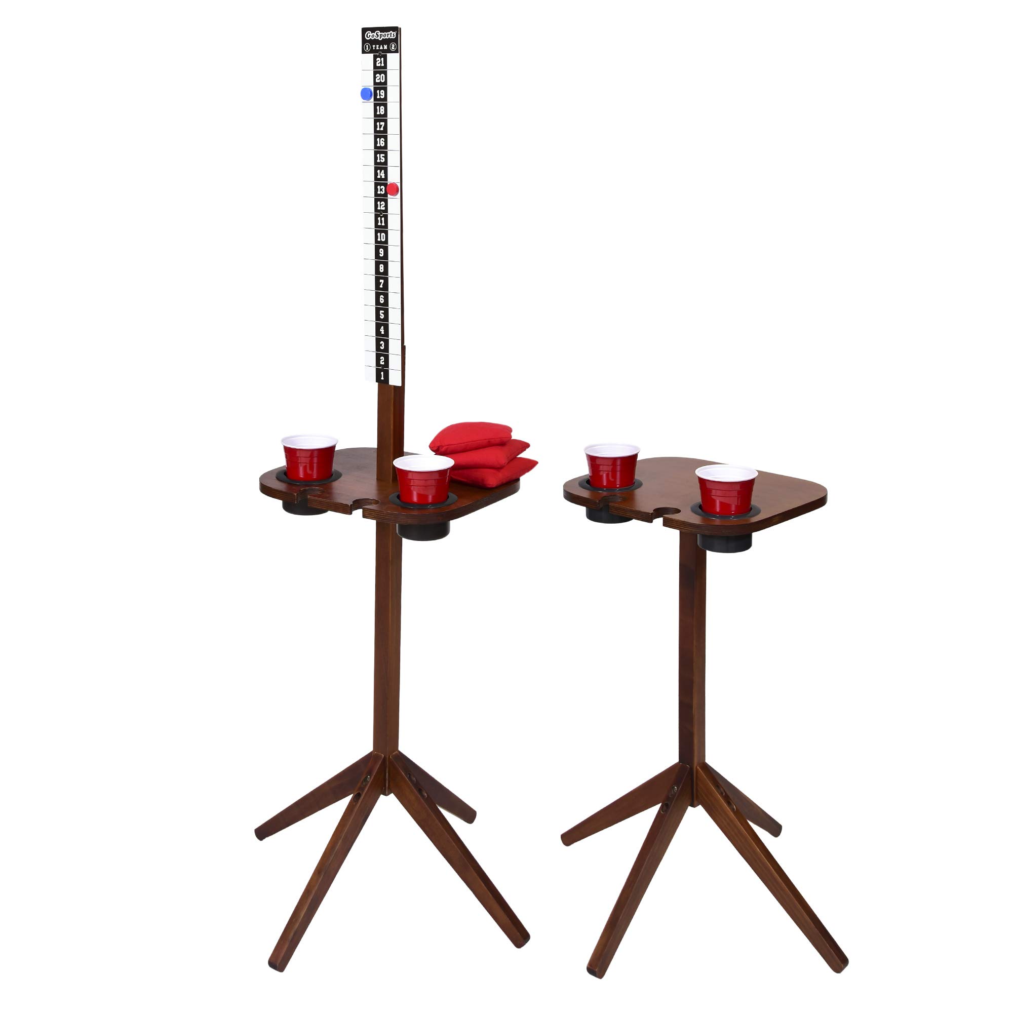 GoSports Wood Cornhole Scoreboard Set - 2 ScoreCaddy Tables with Drink Holders for Backyard Games