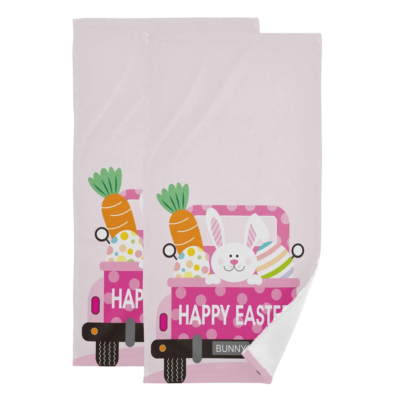 Easter Truck Bunny Egg Hand Towel Set of 2 - Soft Washcloth for Bathroom, Kitchen & Home Decor - 28.3x14.4 Inch - Perfect for Easter Decorations, Gift Giving & Spring Home Styling